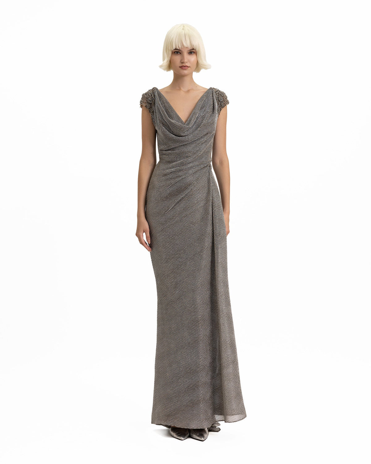 Draped Cowl-Neckline Dress