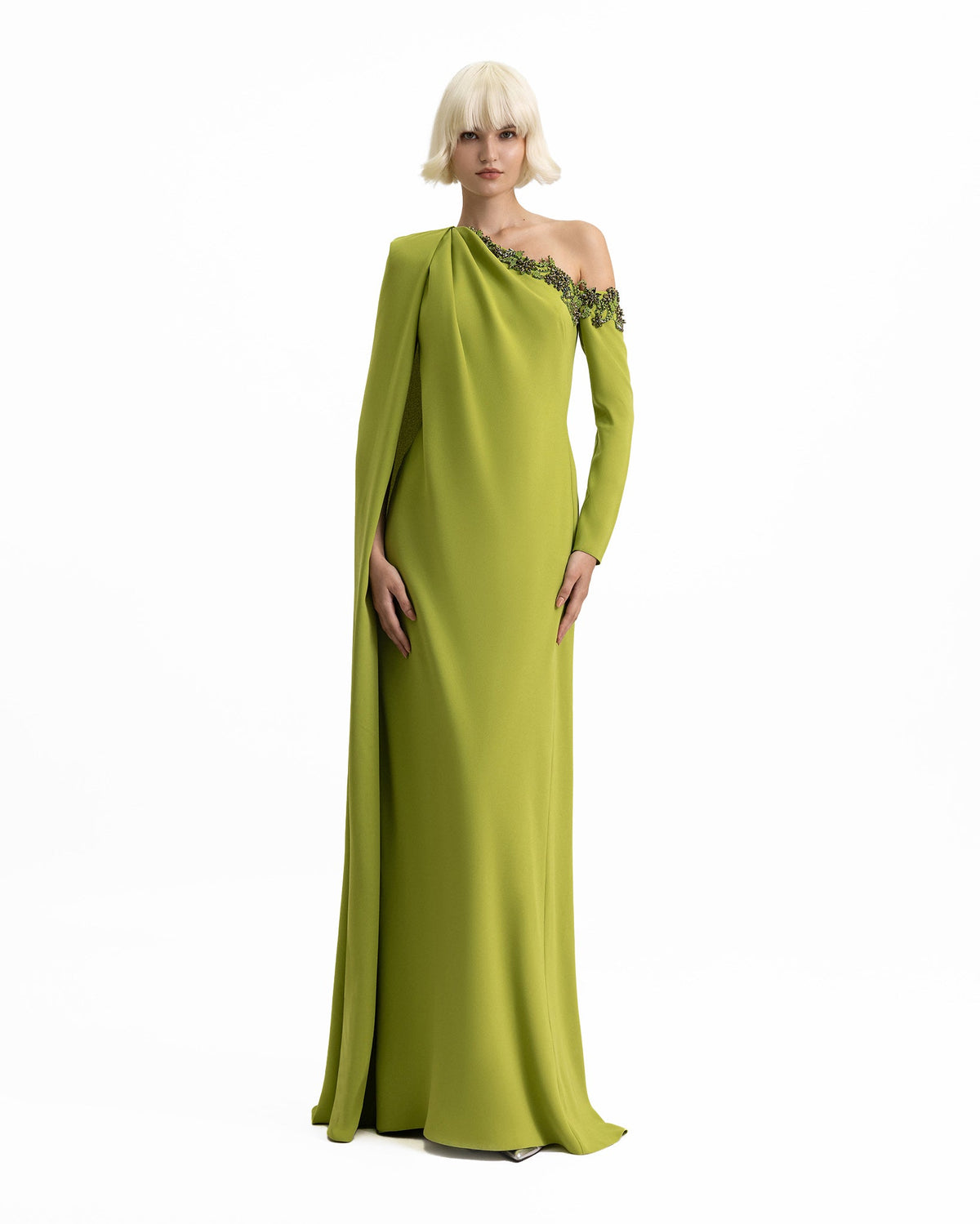 One-Shoulder Dress with Beaded Neckline