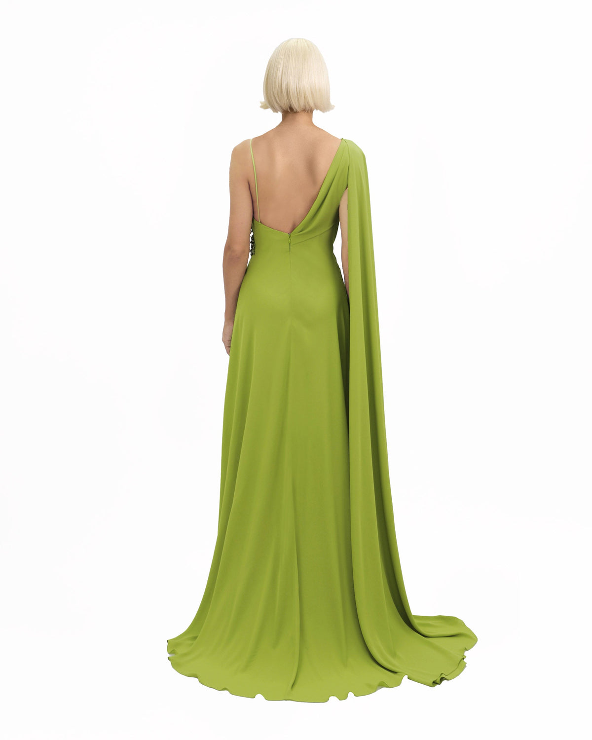 Cape-Like Sleeve Dress with Beaded Waistline
