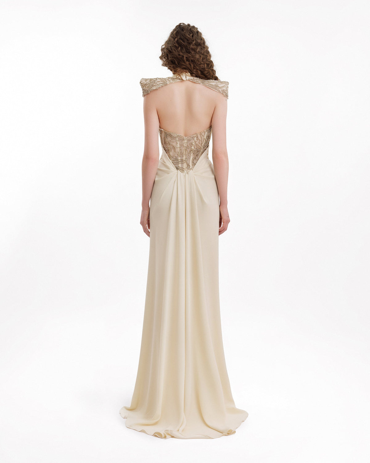 Beaded Shoulder High-Neck Dress