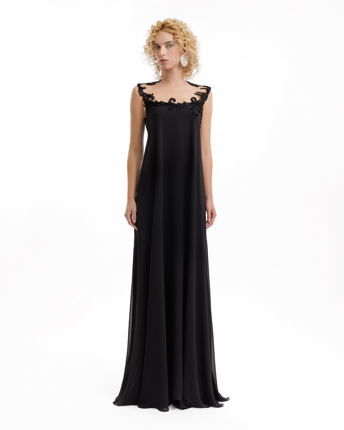 Beaded A-Line Open-Back Dress