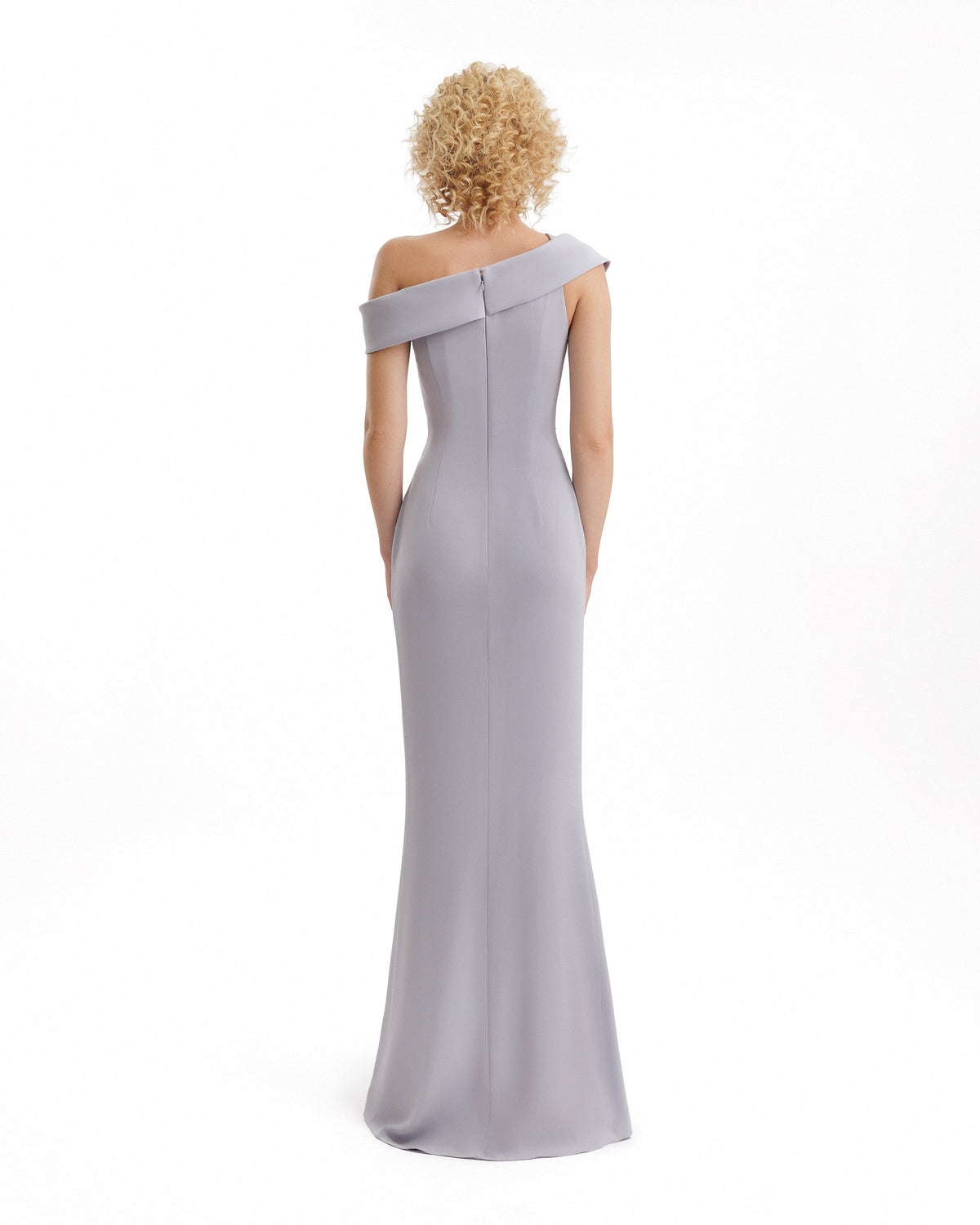 Folded Neck Asymmetrical Beaded Gown