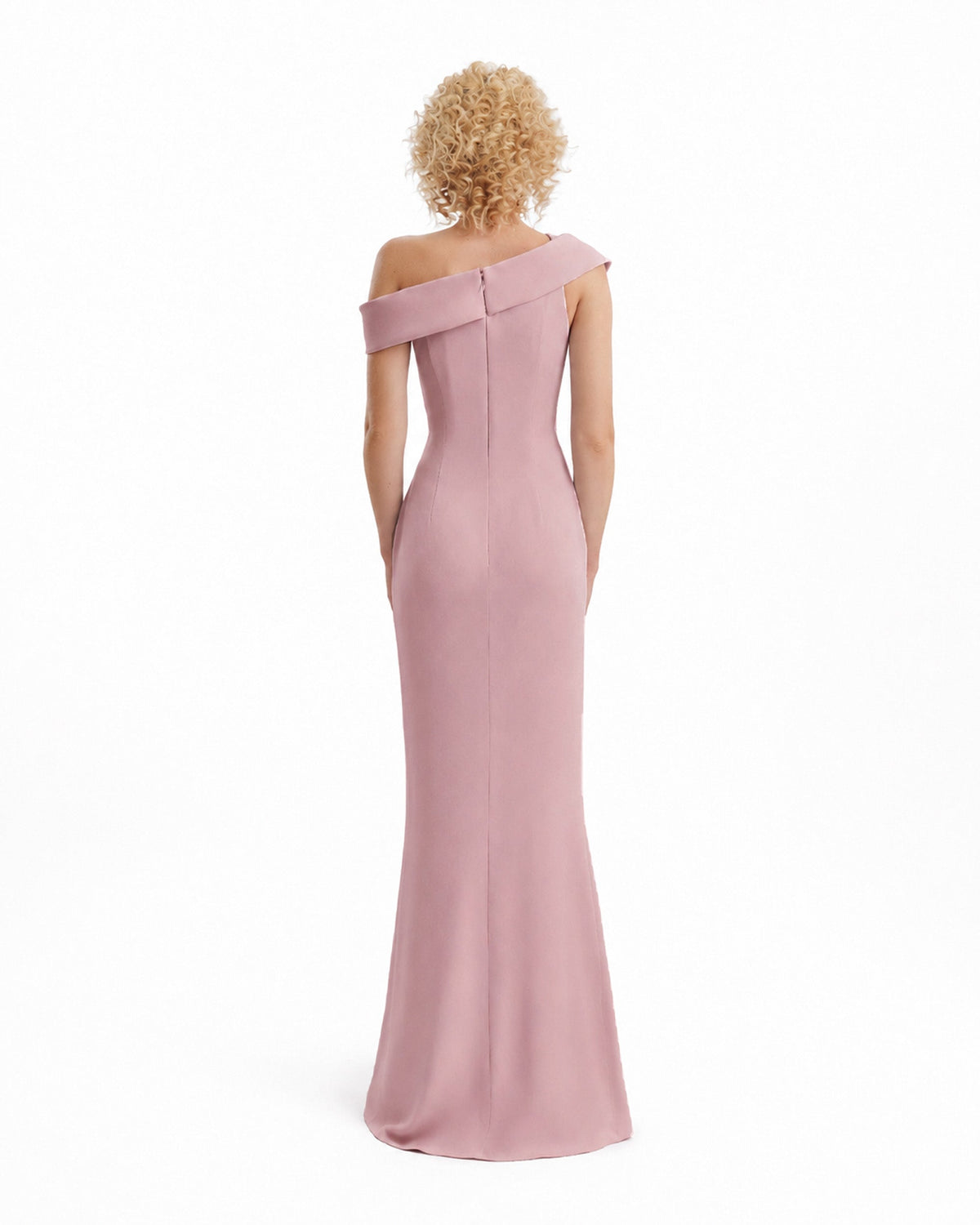 Folded Neck Asymmetrical Beaded Gown