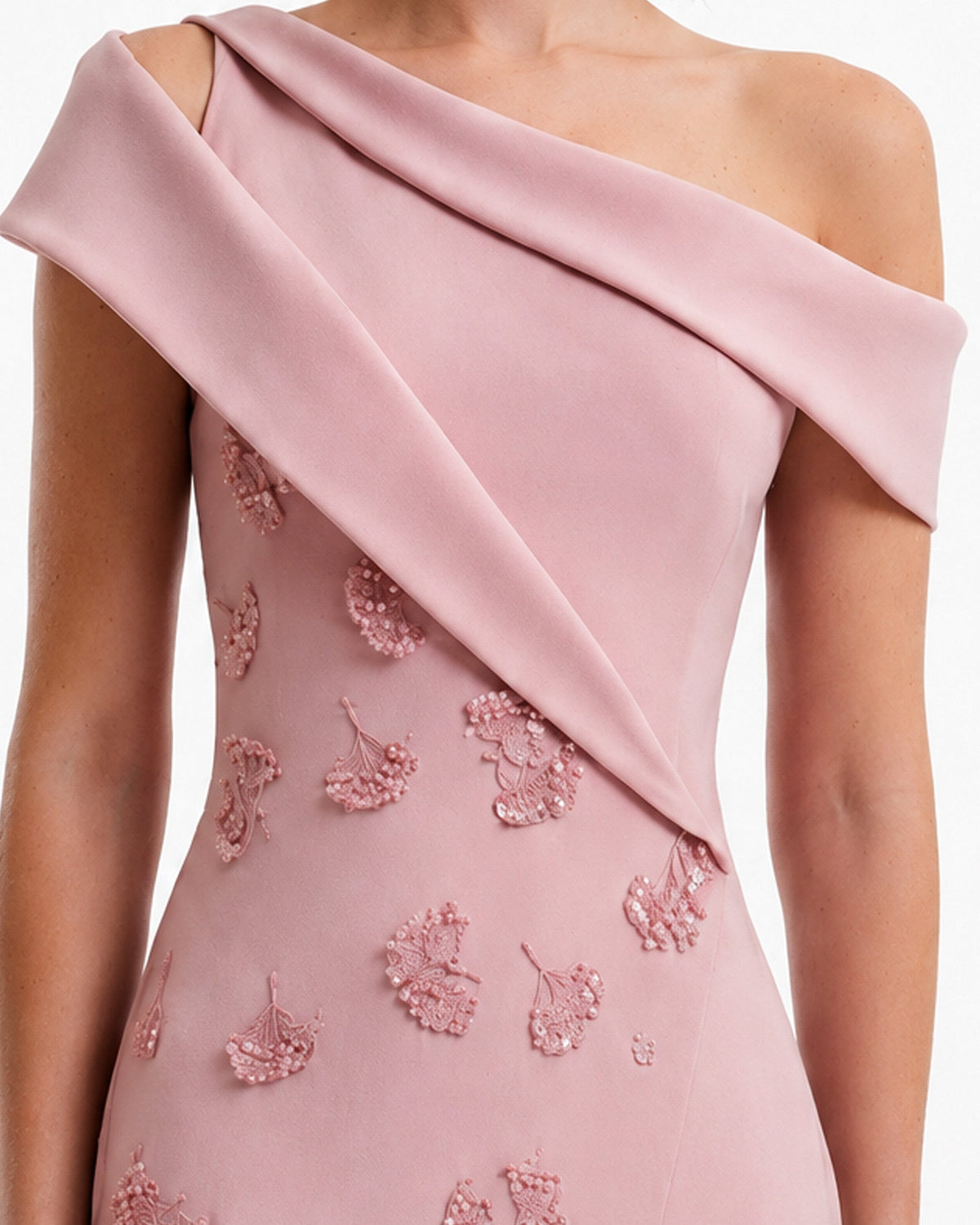 Folded Neck Asymmetrical Beaded Gown