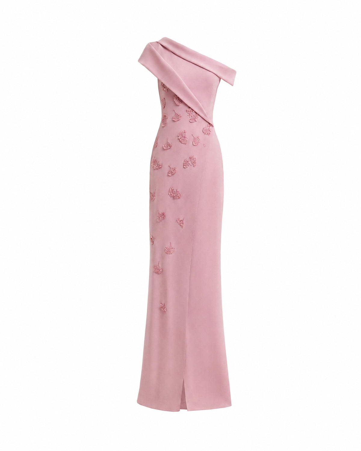 Folded Neck Asymmetrical Beaded Gown
