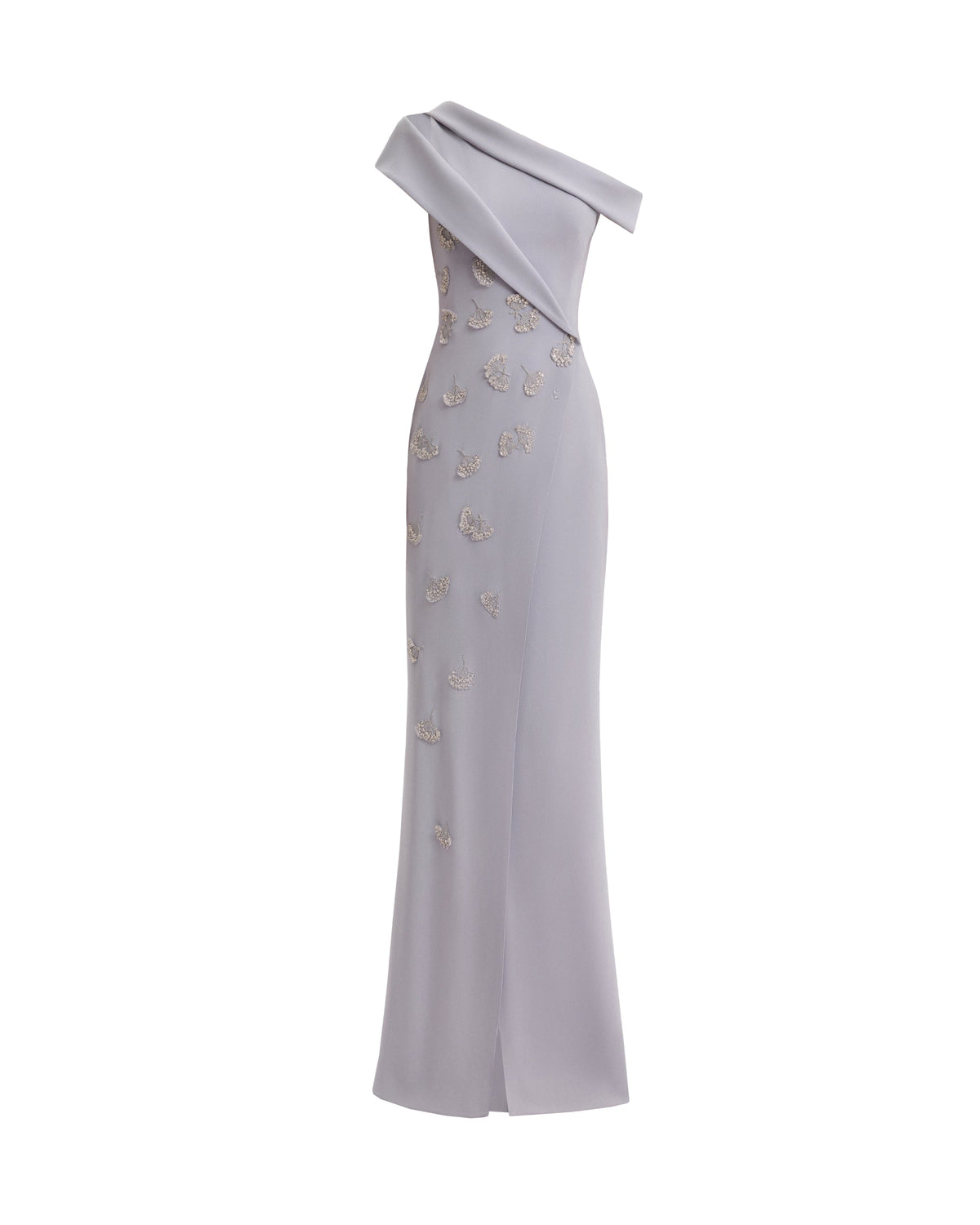 Folded Neck Asymmetrical Beaded Gown