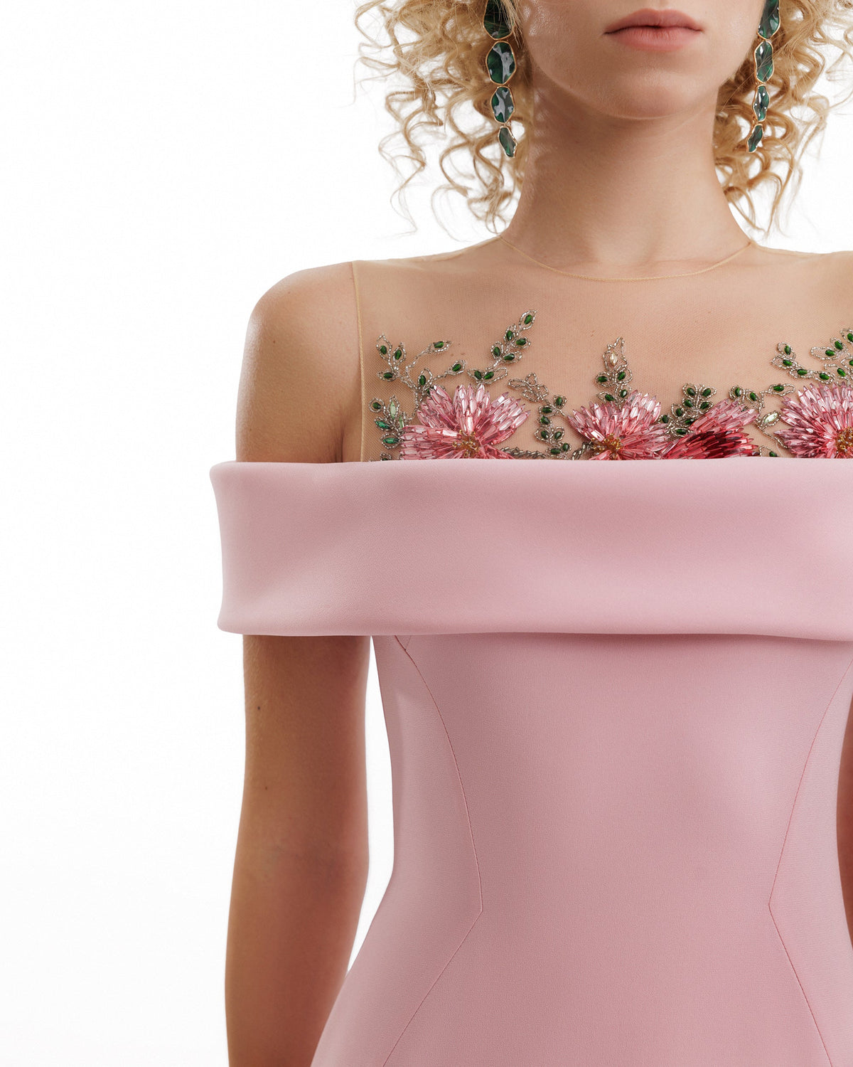 Floral Beaded Off-Shoulder Dress