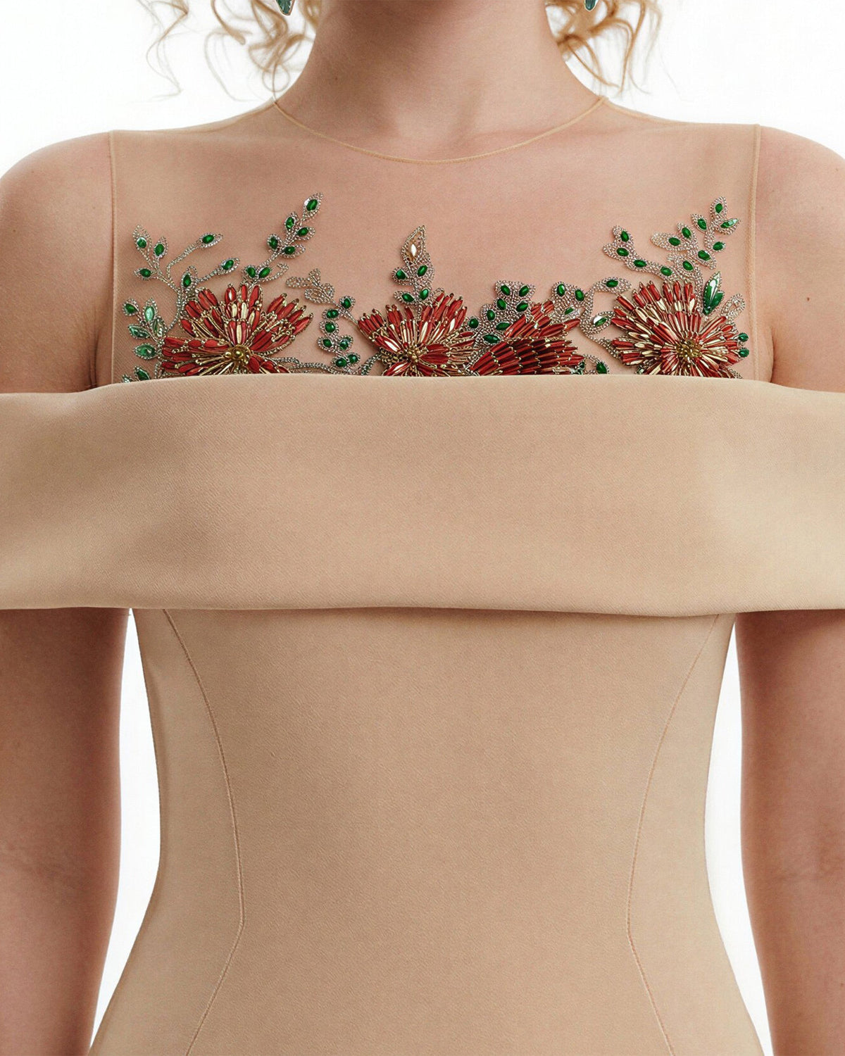 Floral Beaded Off-Shoulder Dress