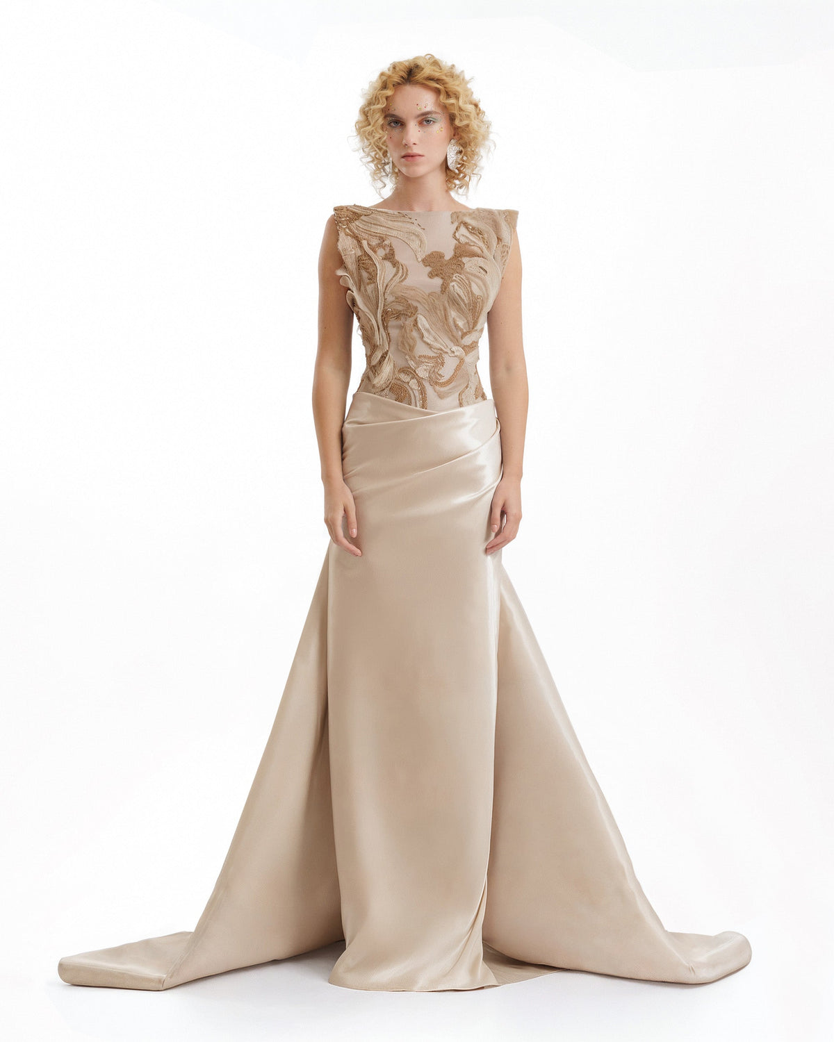 Embroidered Dress with Draped Waist