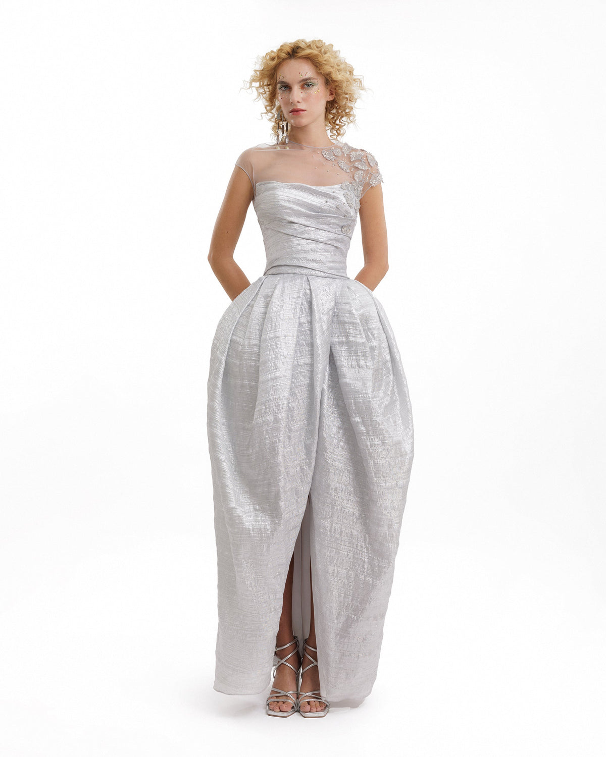 Strapless Beaded Draped Dress