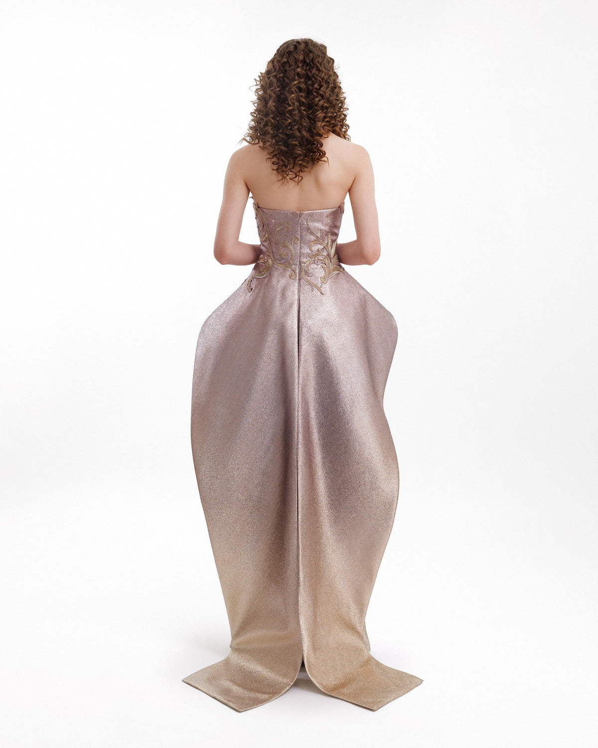 Strapless Ombré Embroidered Gown