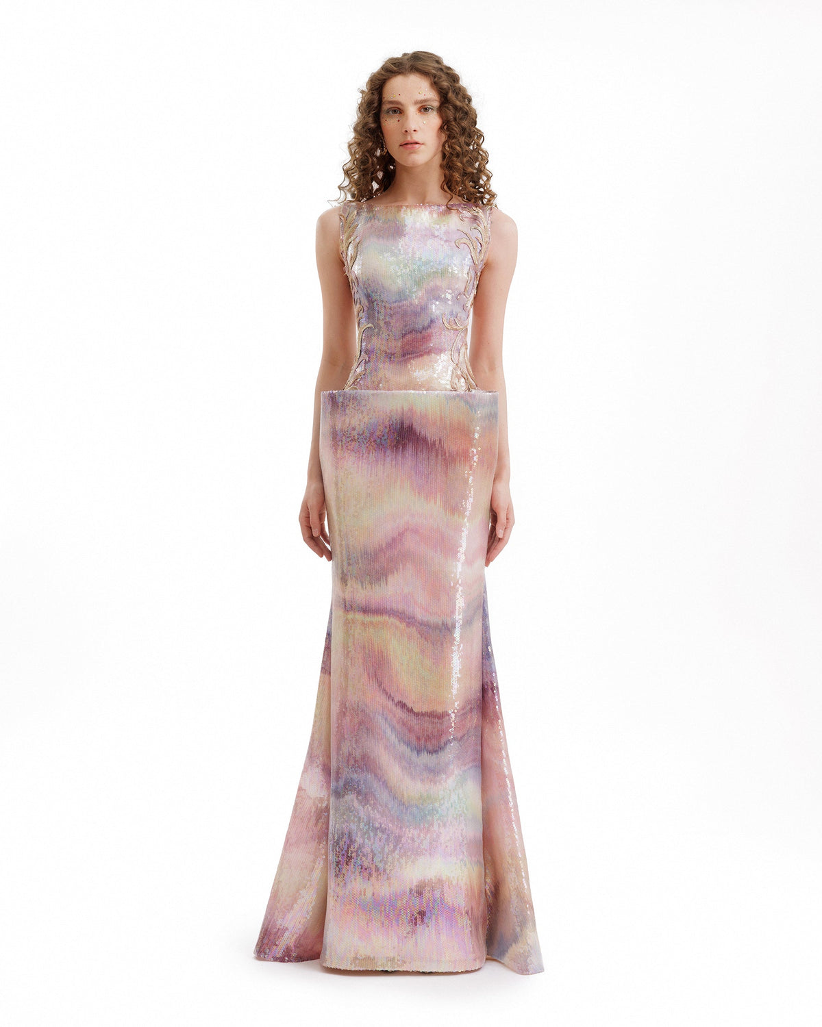 Sequin Bateau Dress with Sheer Sides