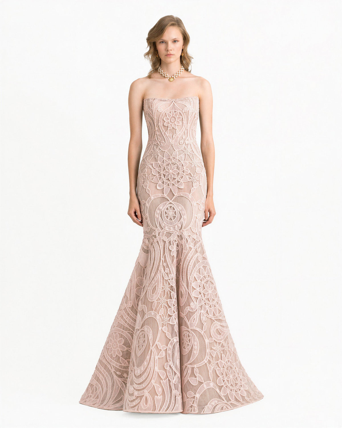 Strapless Mermaid-Cut Lace Dress