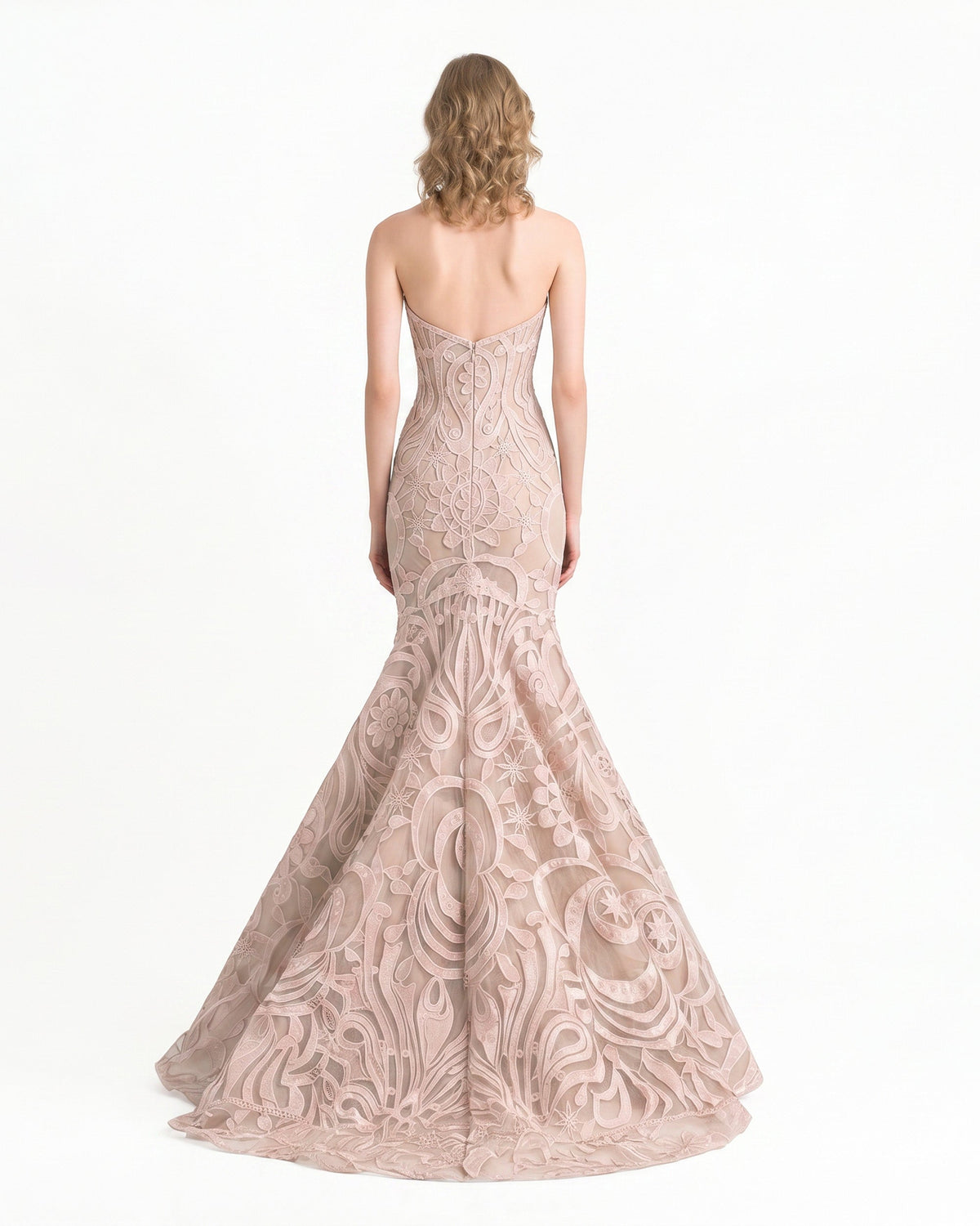 Strapless Mermaid-Cut Lace Dress