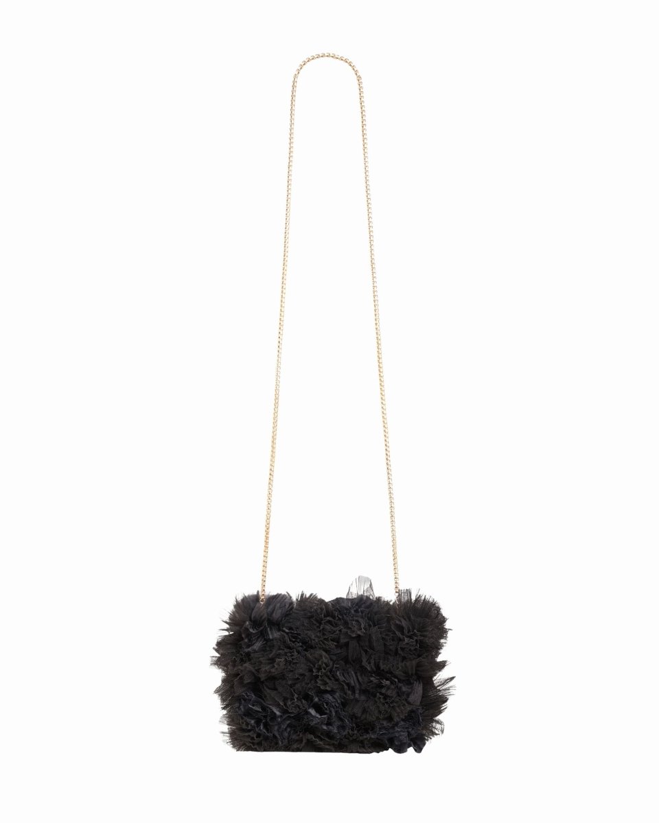 Rushed Black Tulle Clutch
