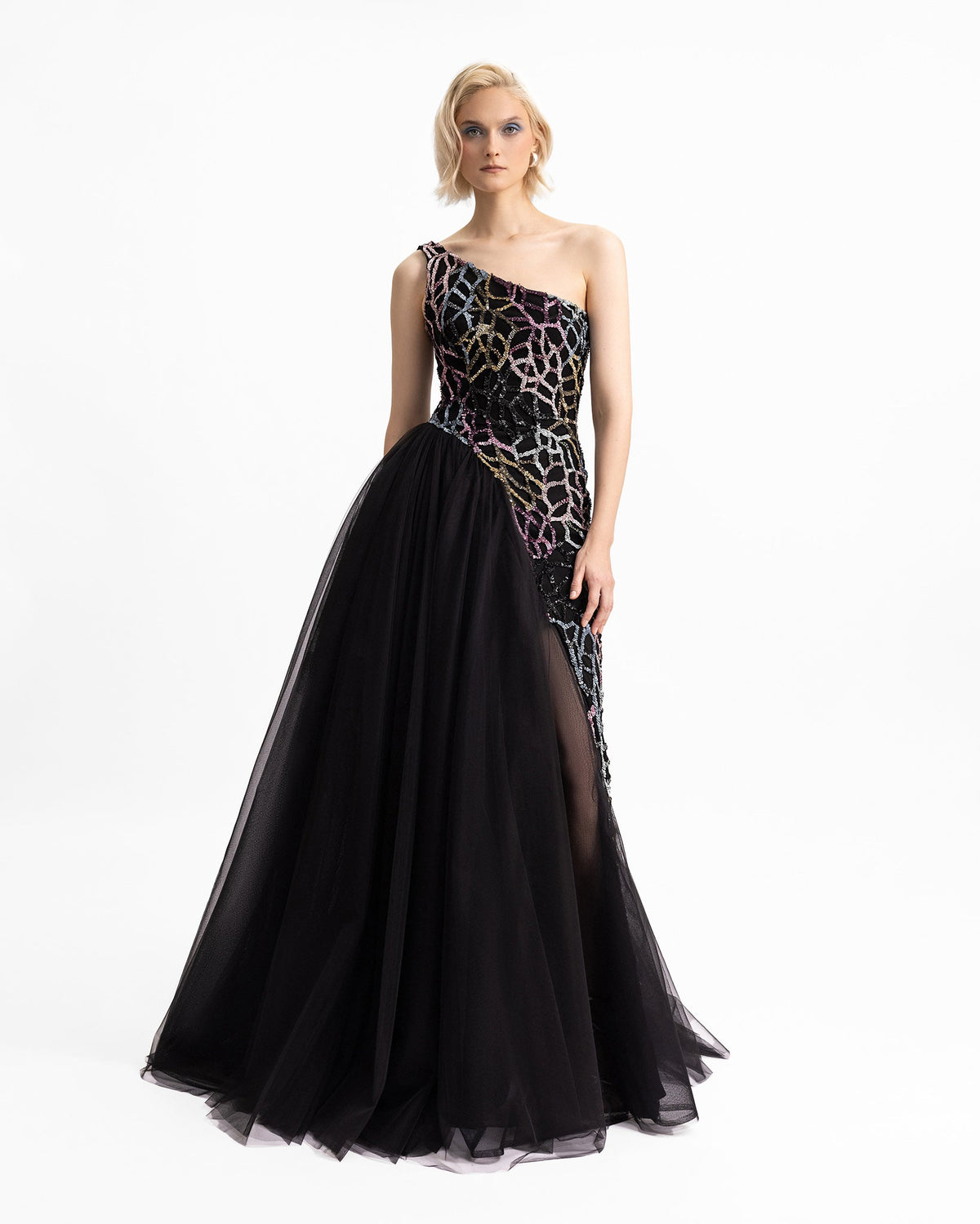 Beaded Dress with Asymmetrical Skirt