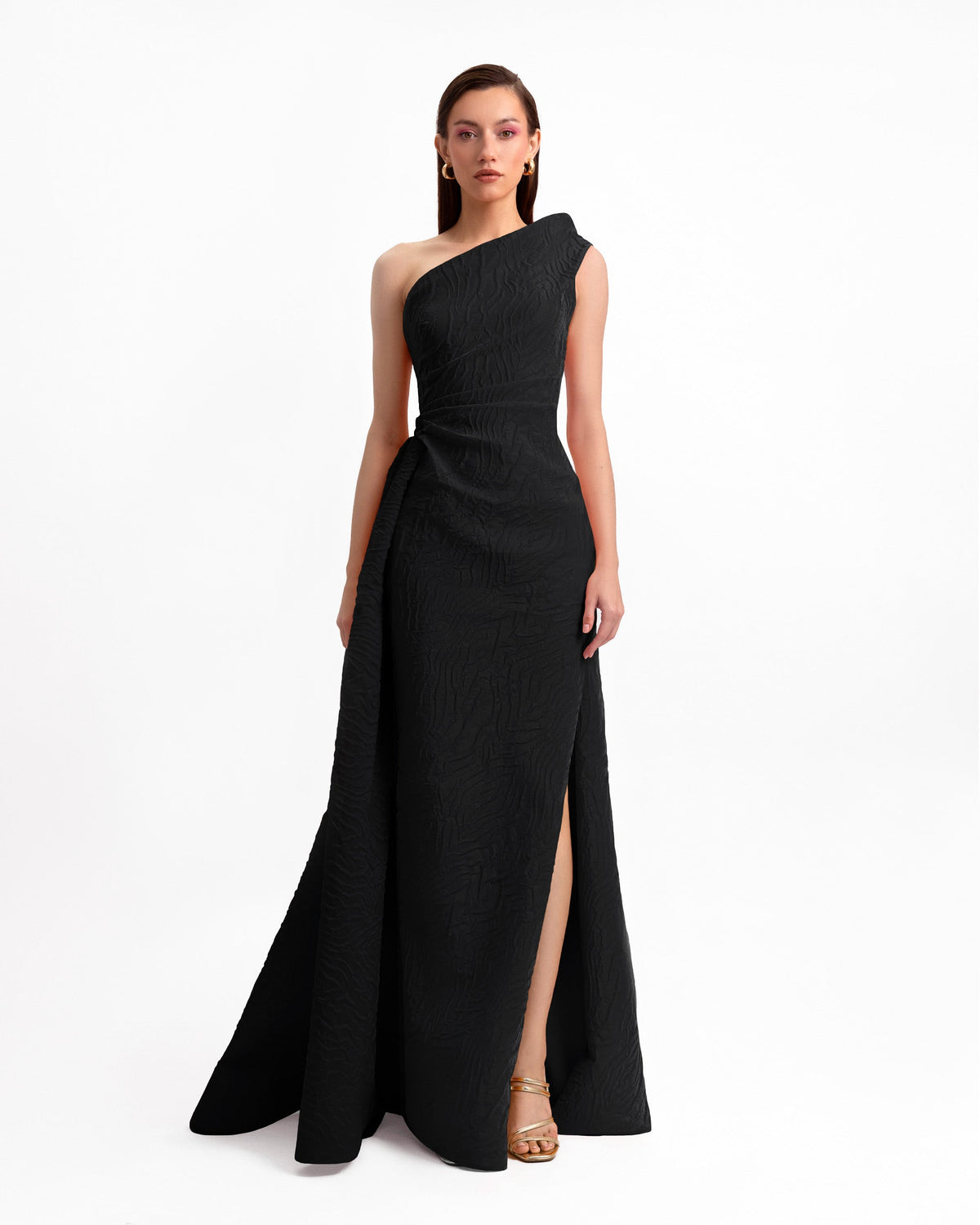One-Shoulder Dress with Draped Waistline