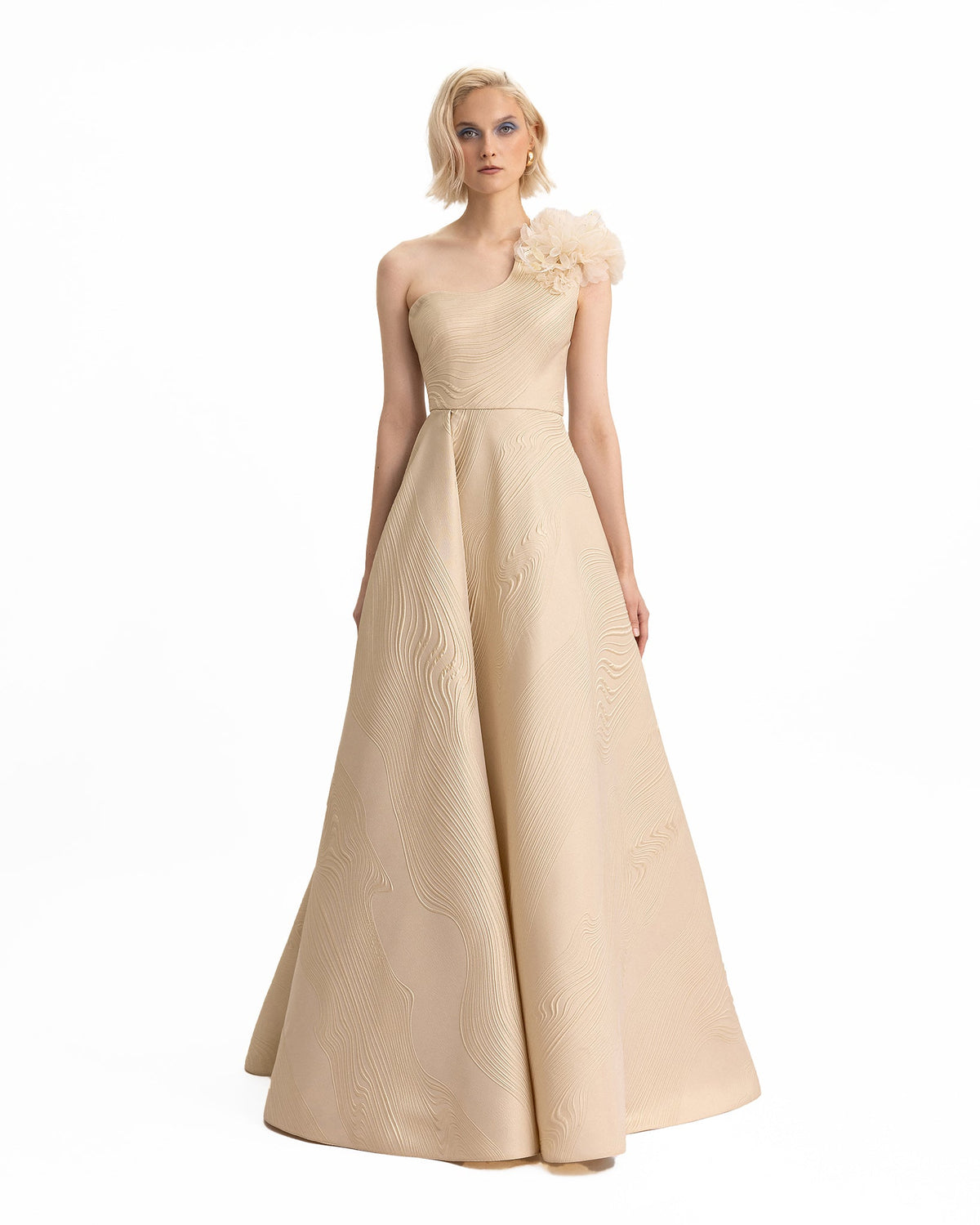 One-Shoulder Dress with 3D Flowers