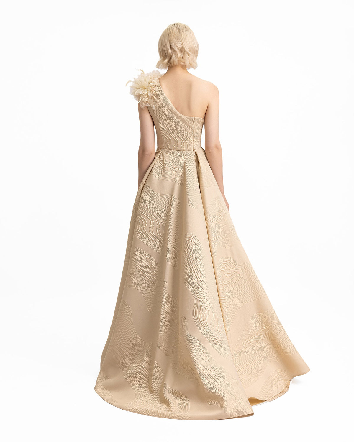 One-Shoulder Dress with 3D Flowers