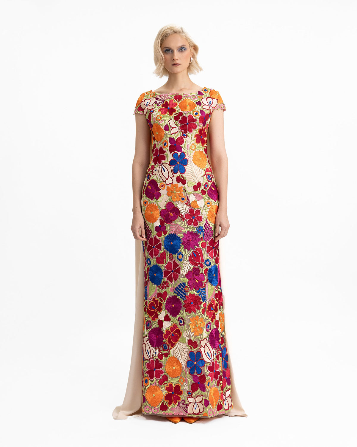 Slim-Cut Guipure Dress with Cape