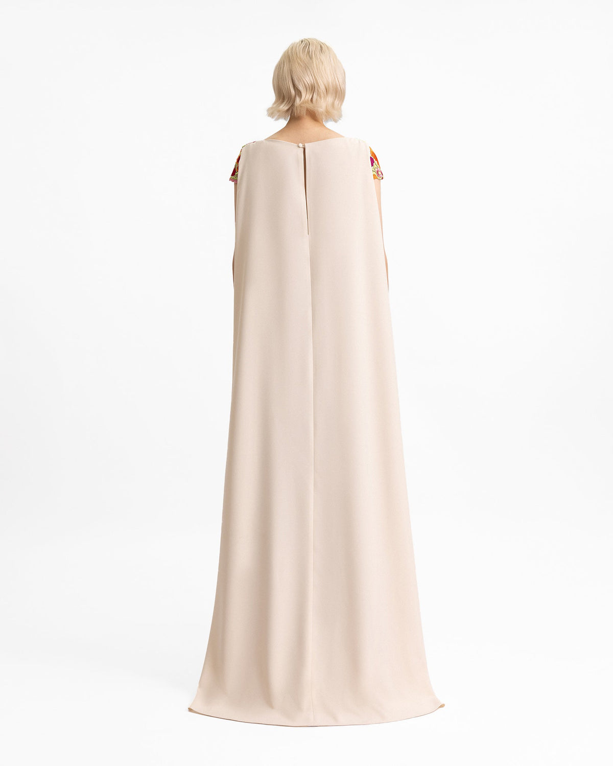 Slim-Cut Guipure Dress with Cape