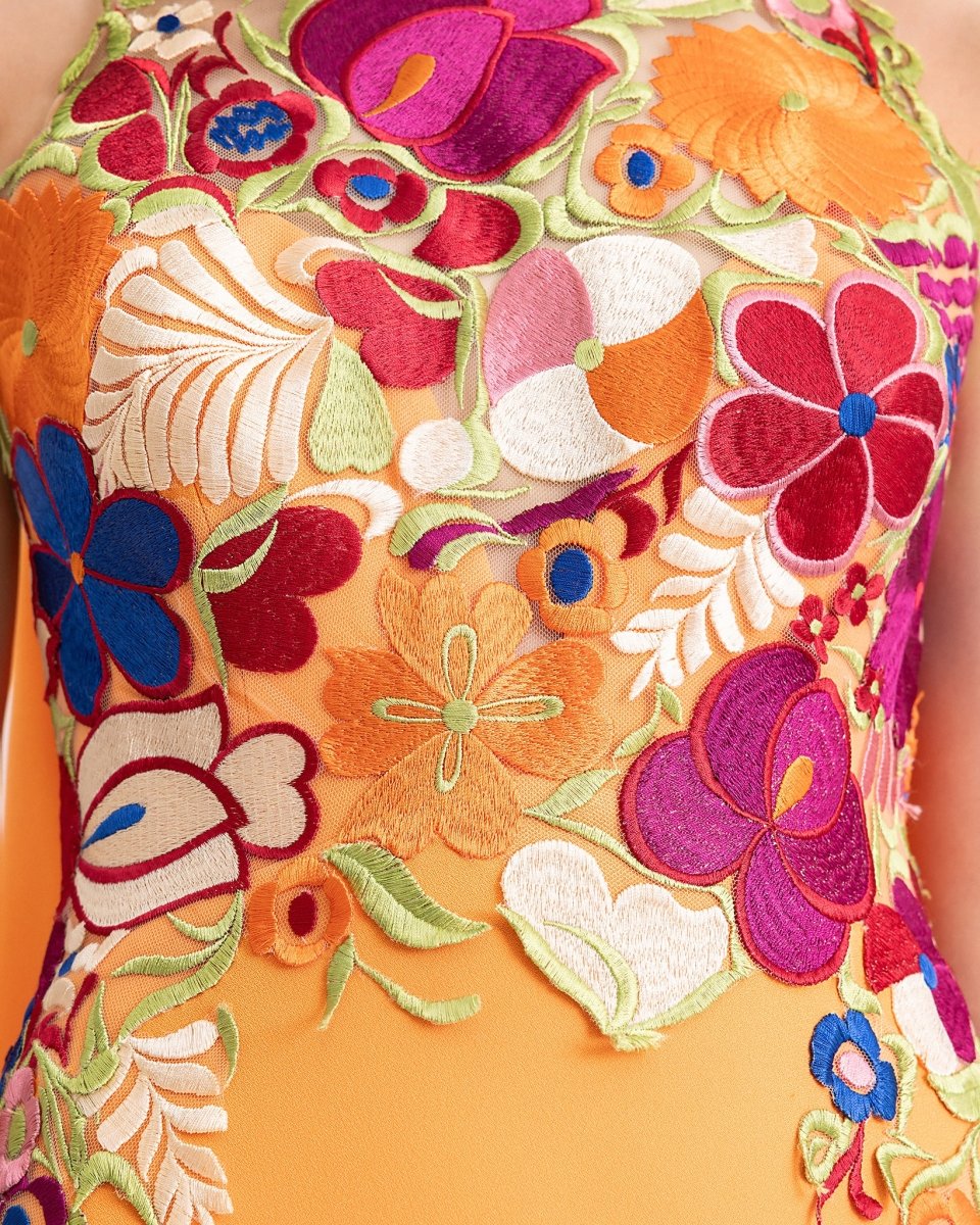 Halter Neckline Dress with Floral Corset