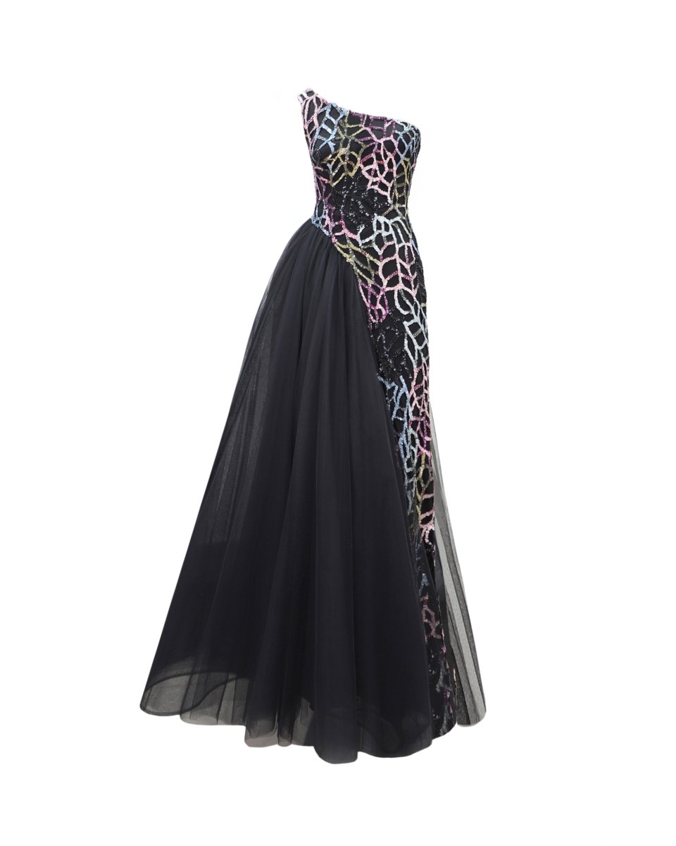 Beaded Dress with Asymmetrical Skirt