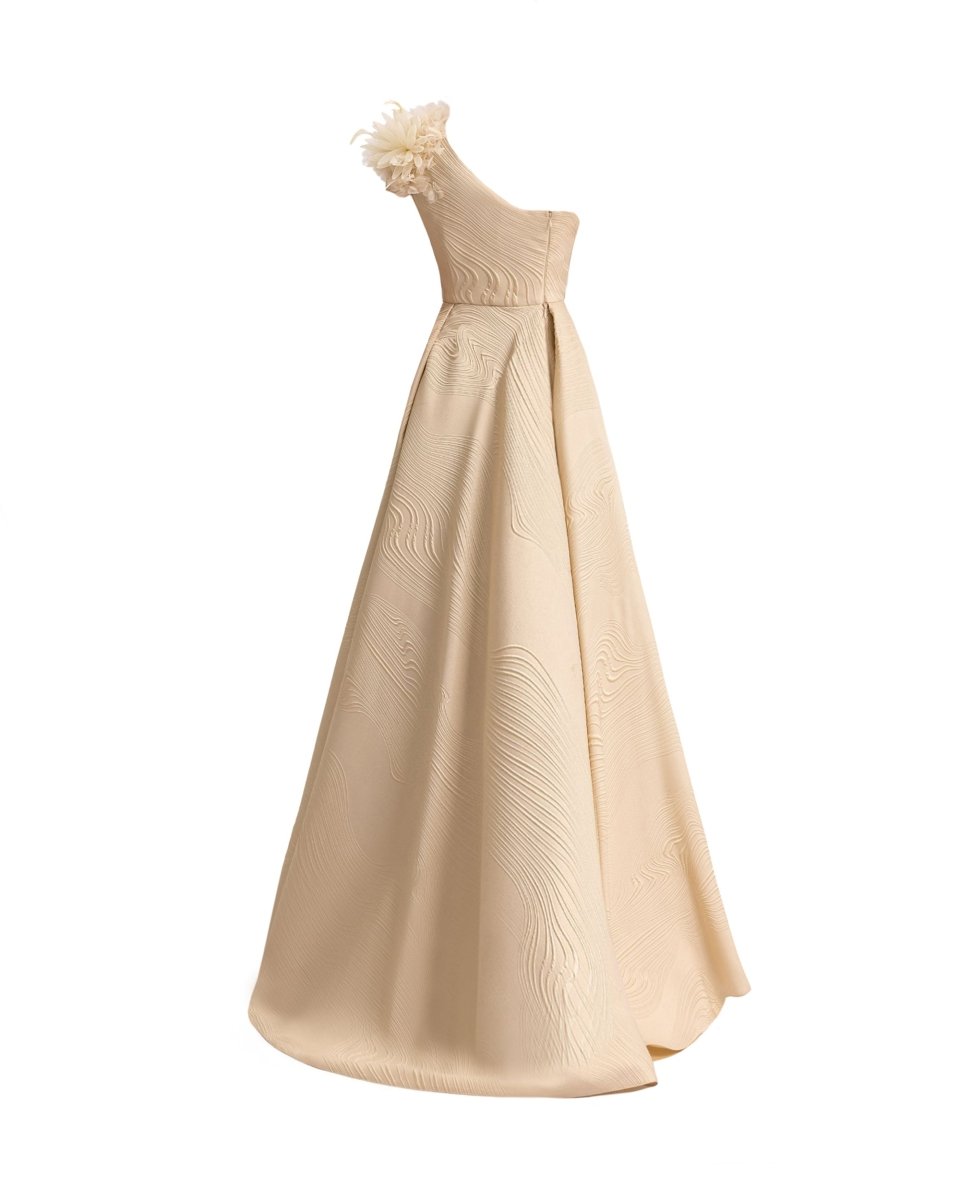 One-Shoulder Dress with 3D Flowers
