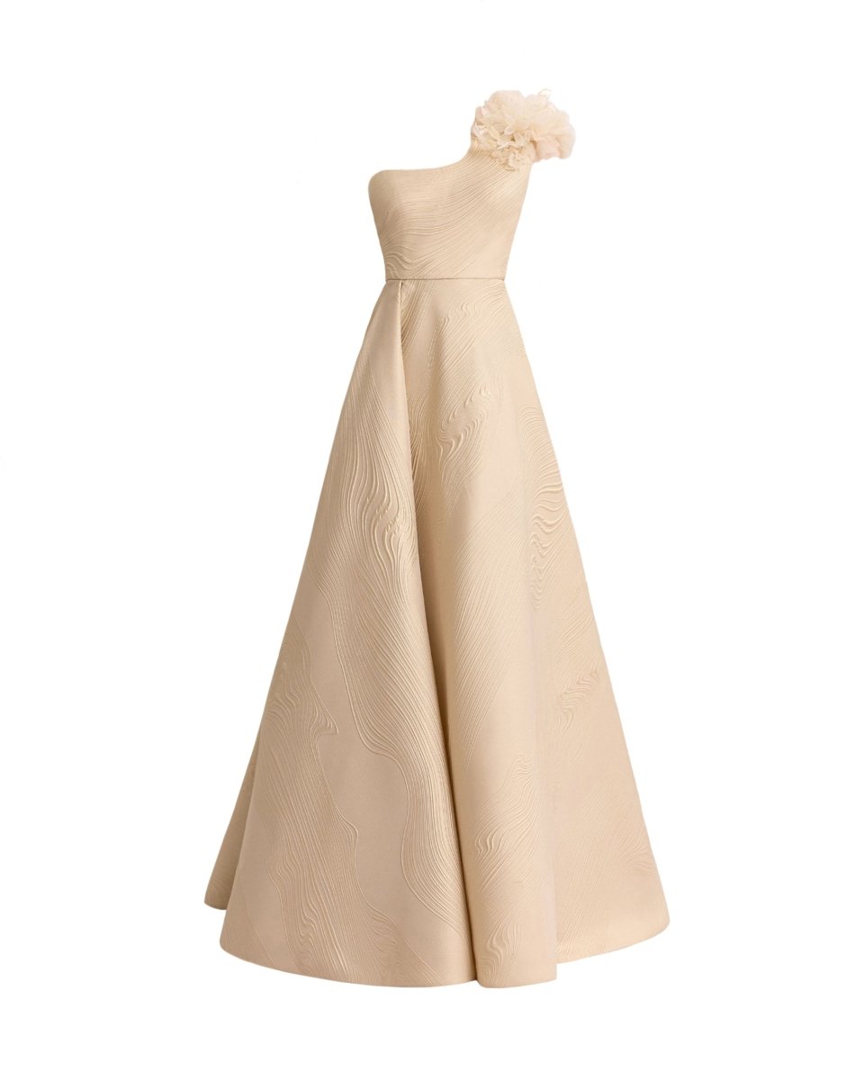 One-Shoulder Dress with 3D Flowers