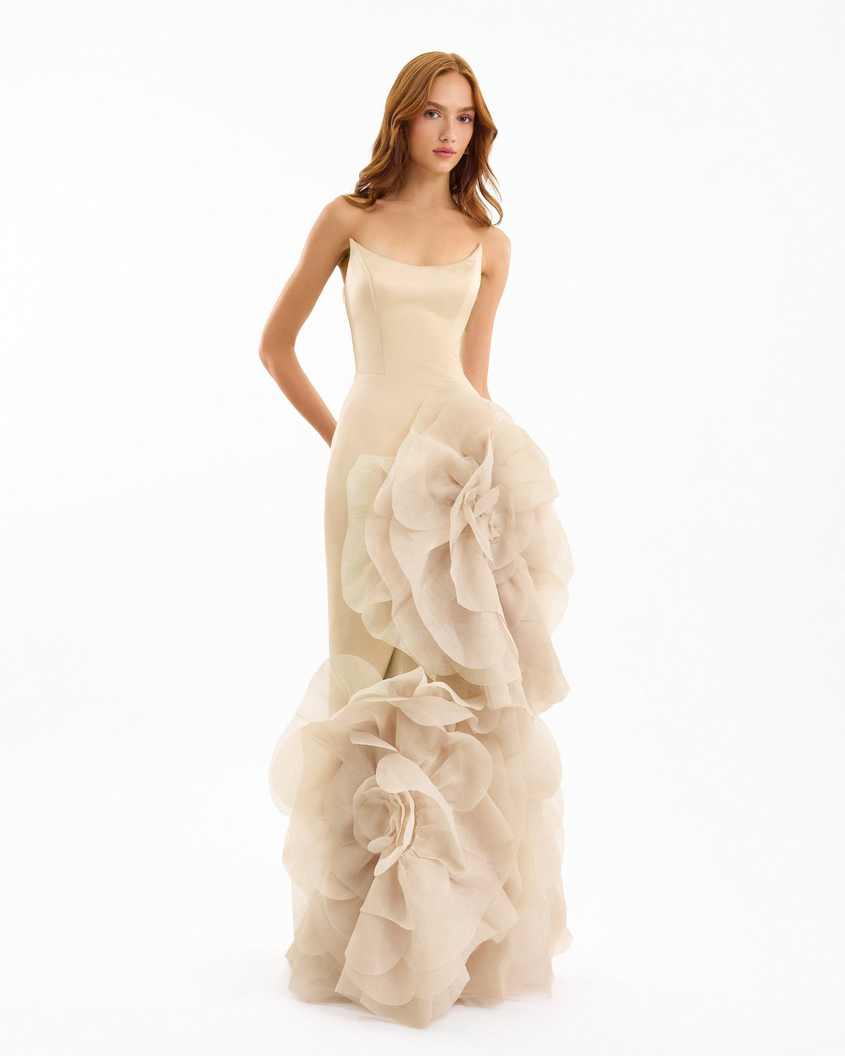 Fitted Scoop-Neck Dress with Sculpted Flowers