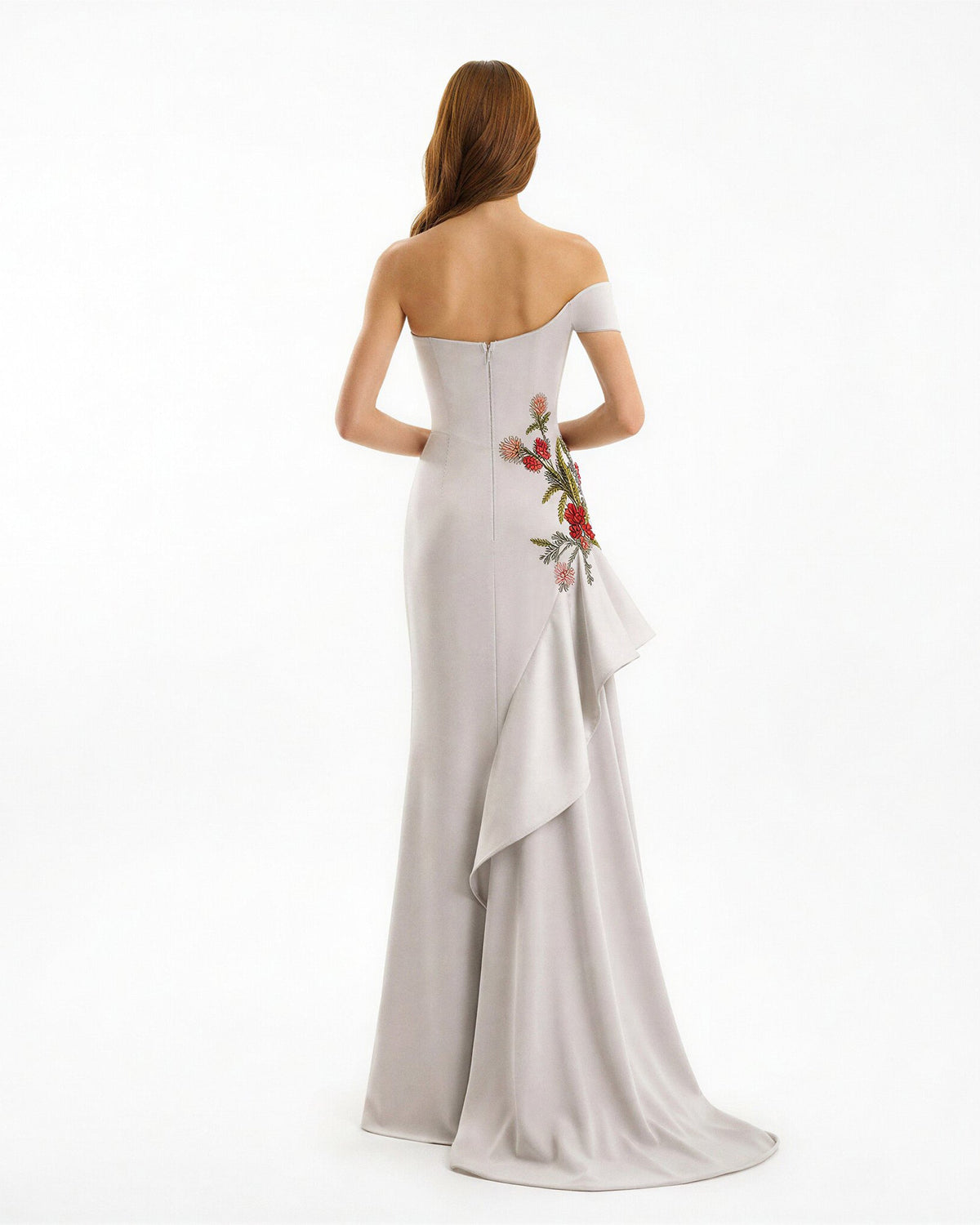 Asymmetrical Off-Shoulder Embroidered Dress