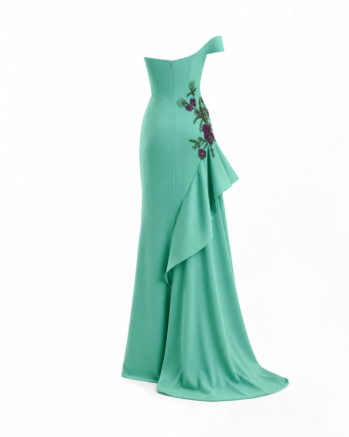 Asymmetrical Off-Shoulder Embroidered Dress