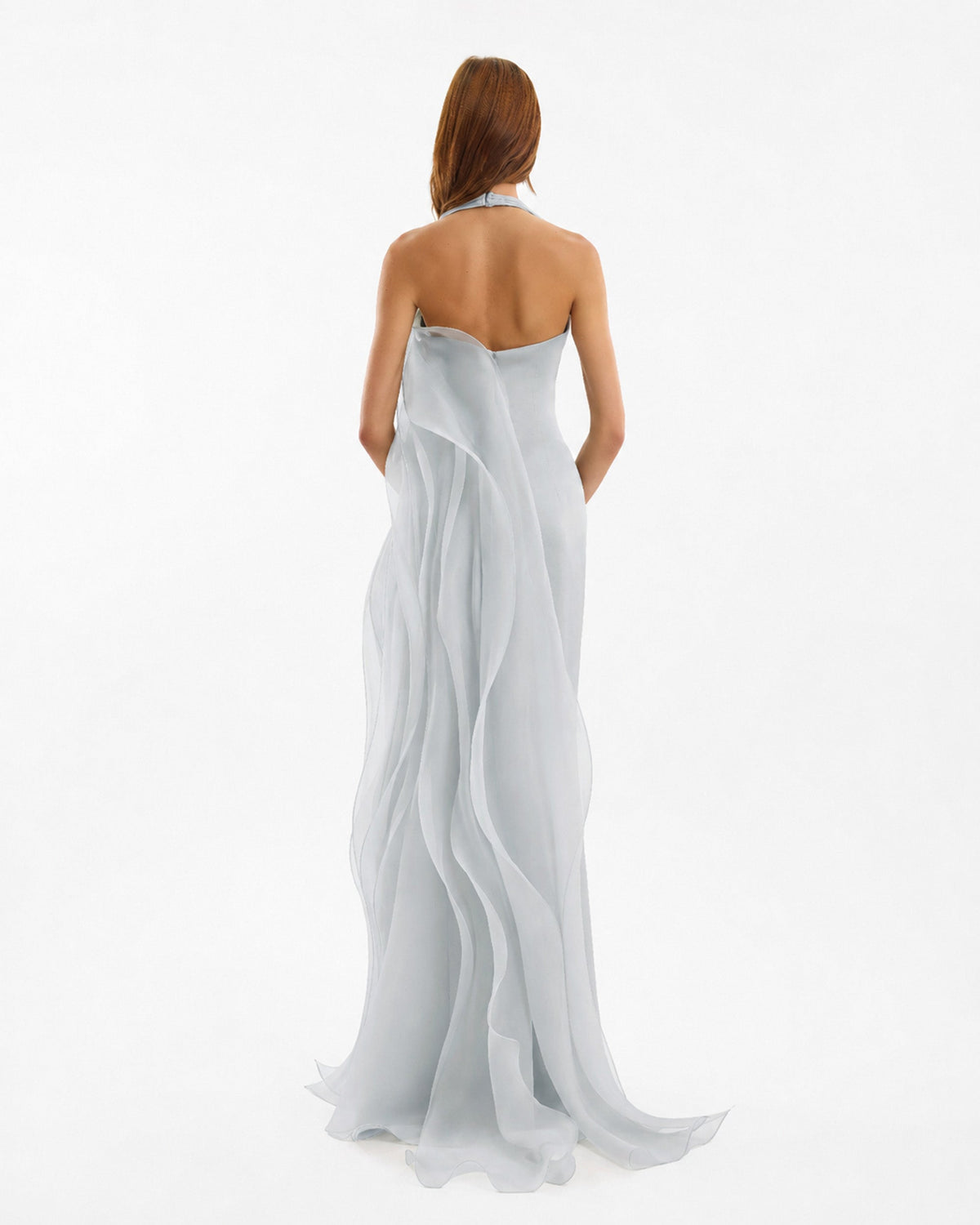 Draped Halter Dress with Organza Panels