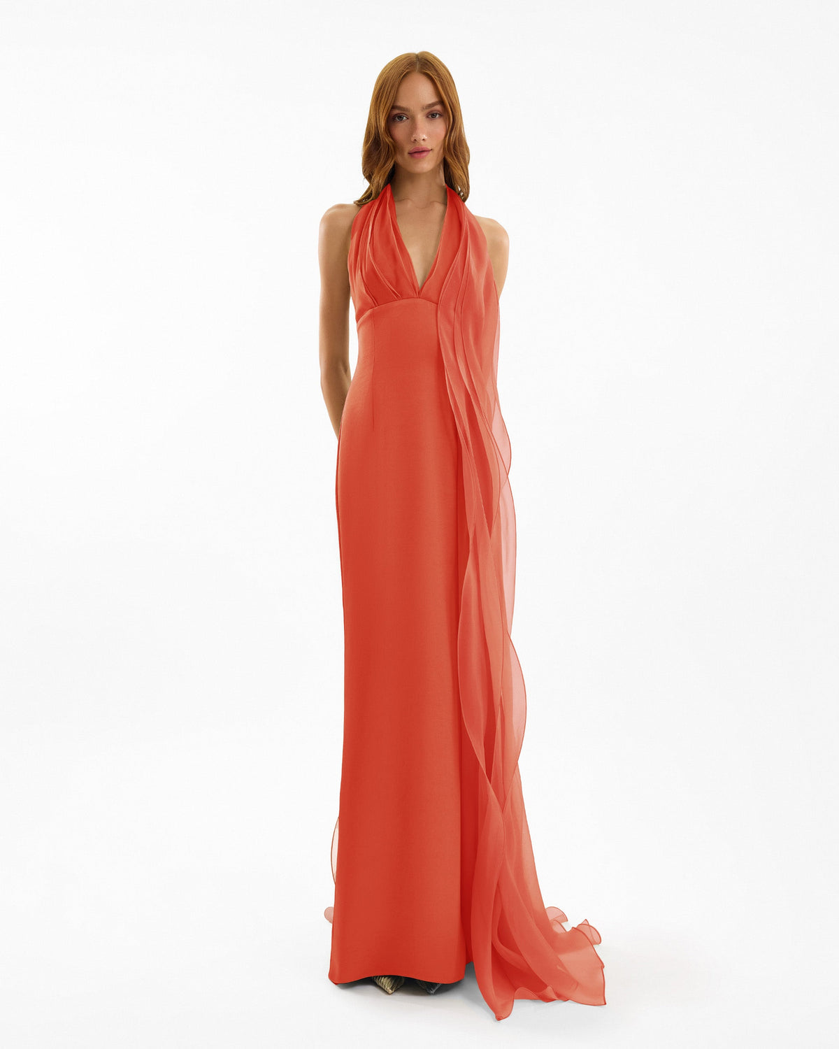 Draped Halter Dress with Organza Panels