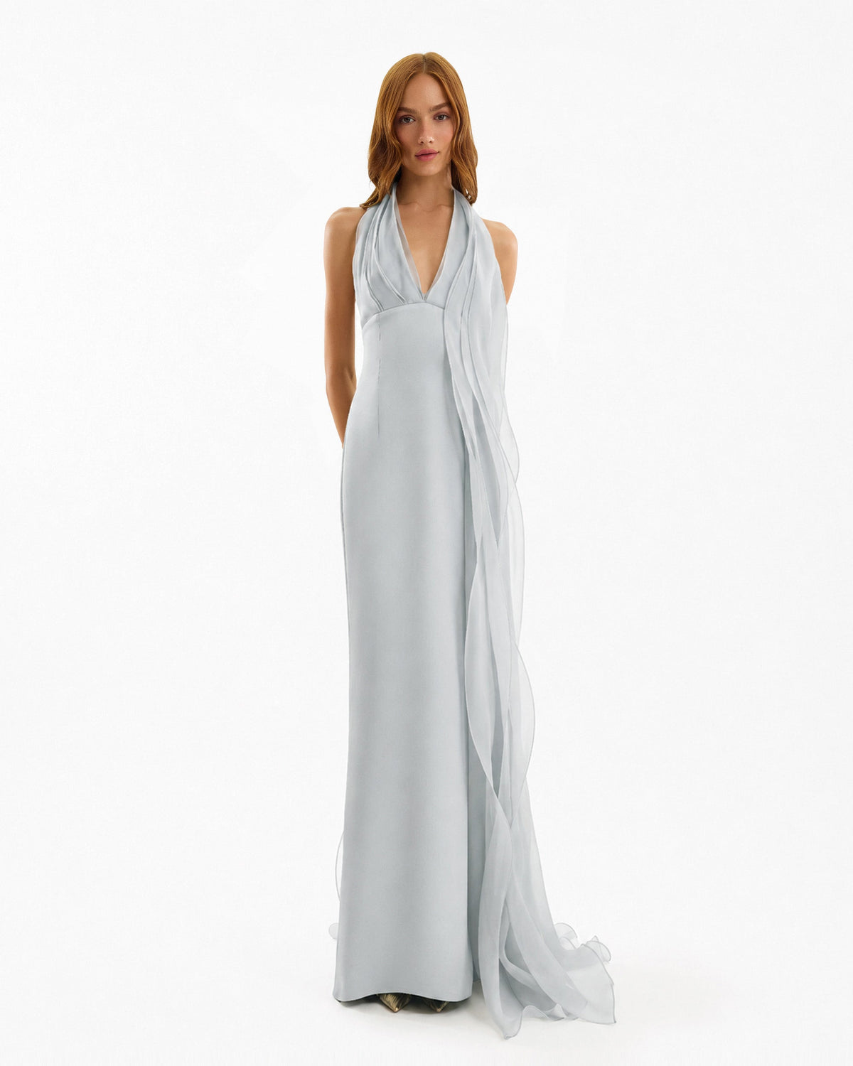 Draped Halter Dress with Organza Panels