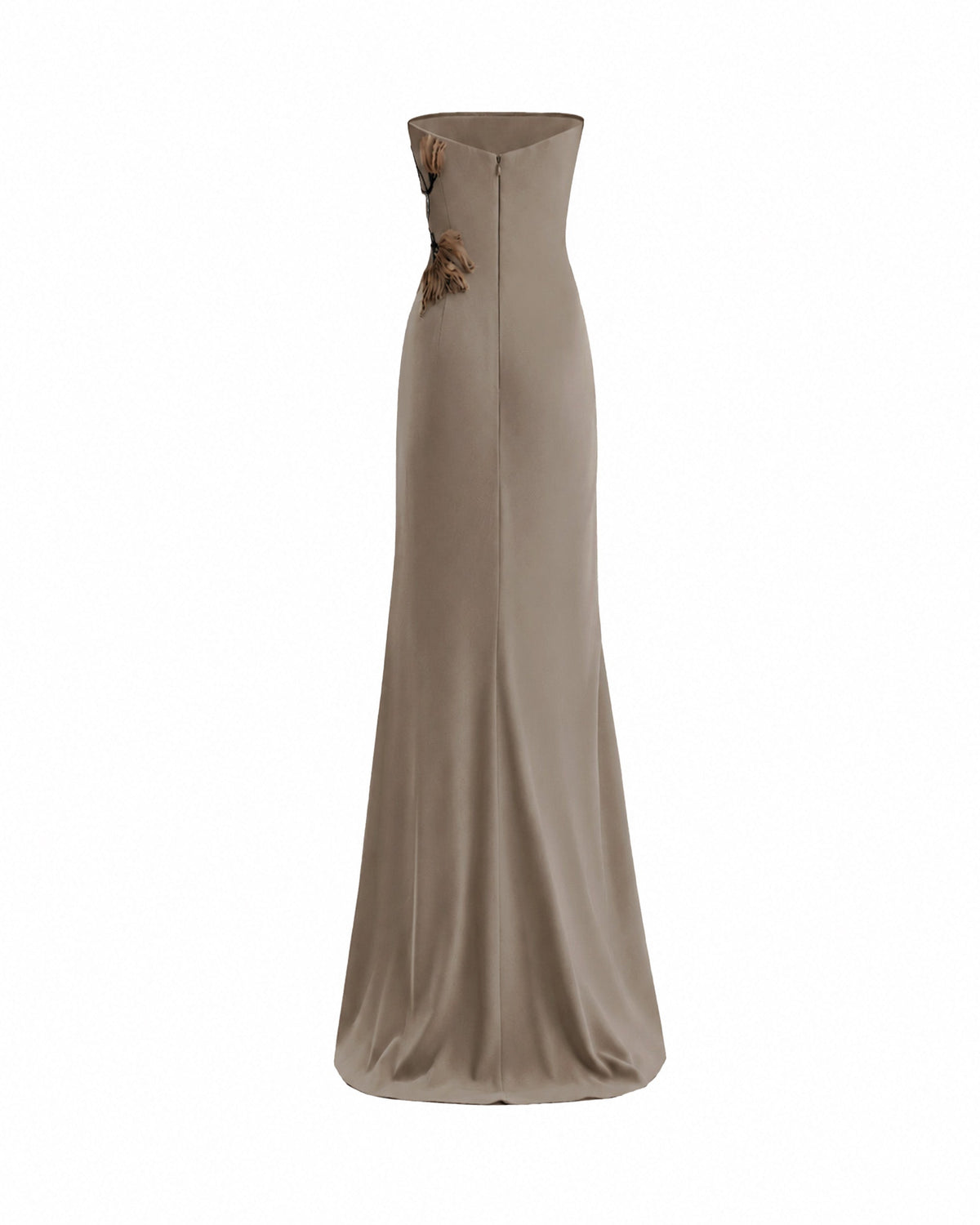 Strapless Draped Dress with Beaded Floral Detail