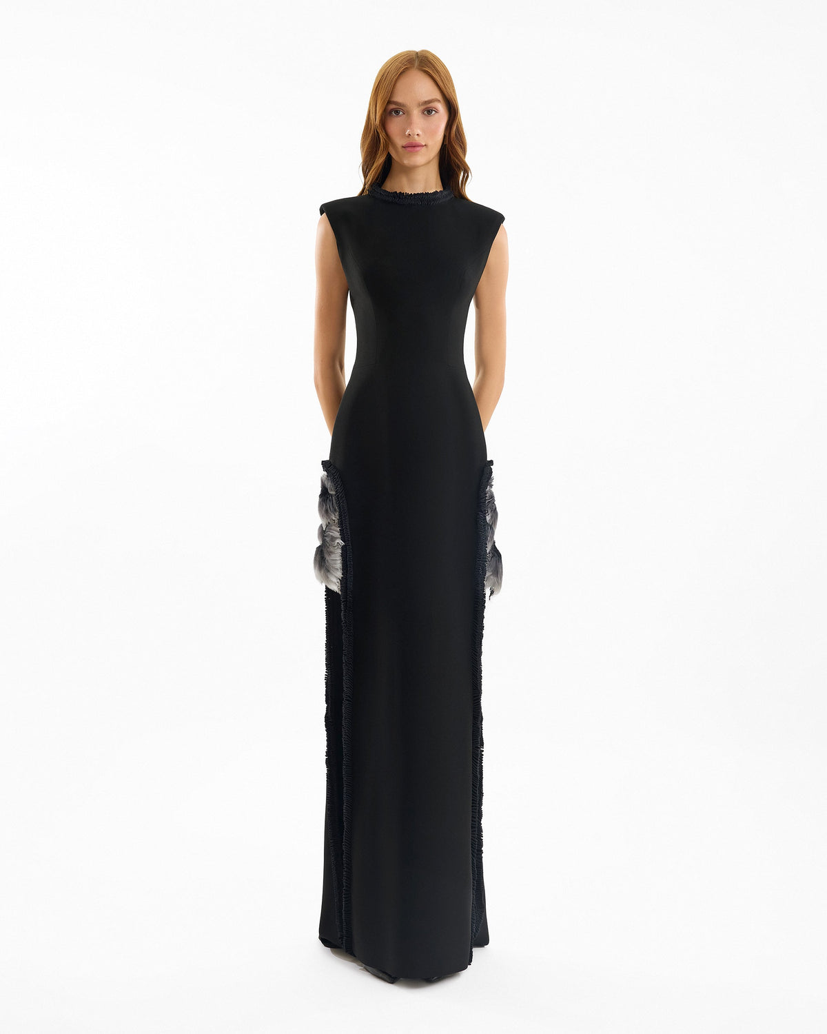 Slim Dress with Floral Appliqués