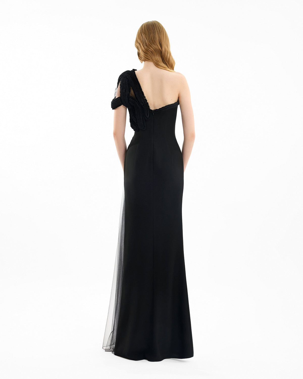 One-Shoulder Dress with Sculptural Embroidery