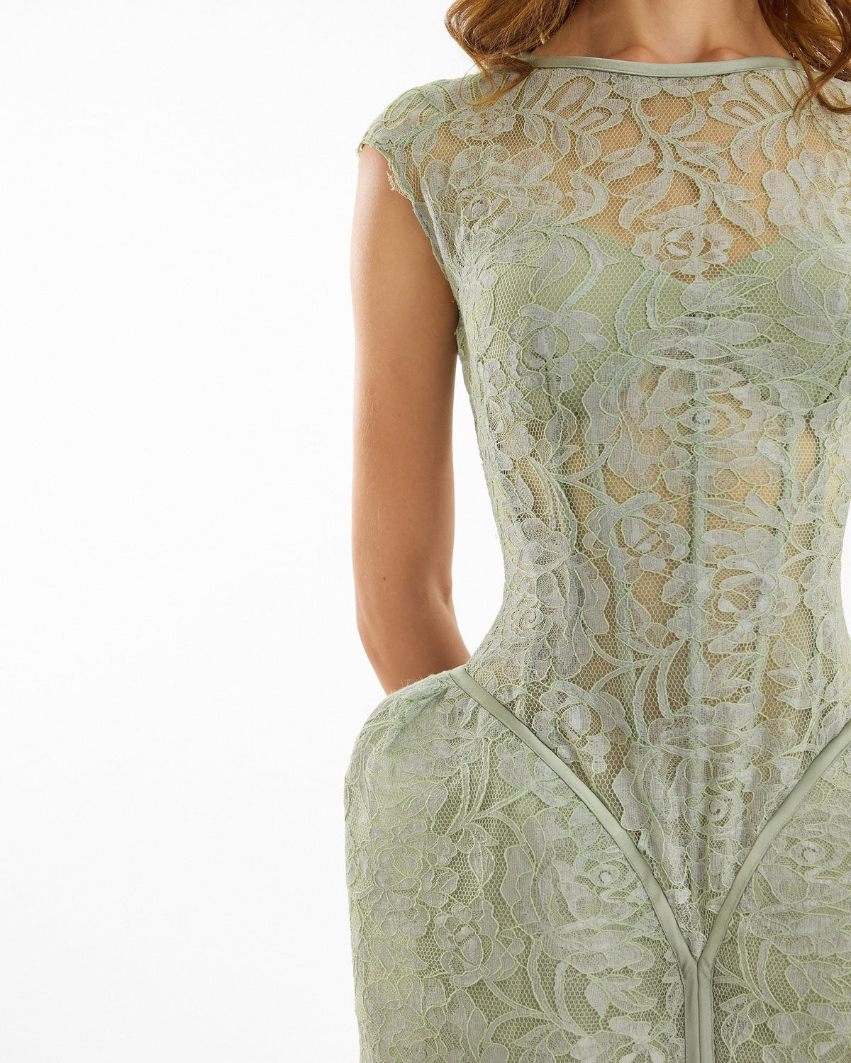 Sculpted Lace Dress with Sheer Bodice
