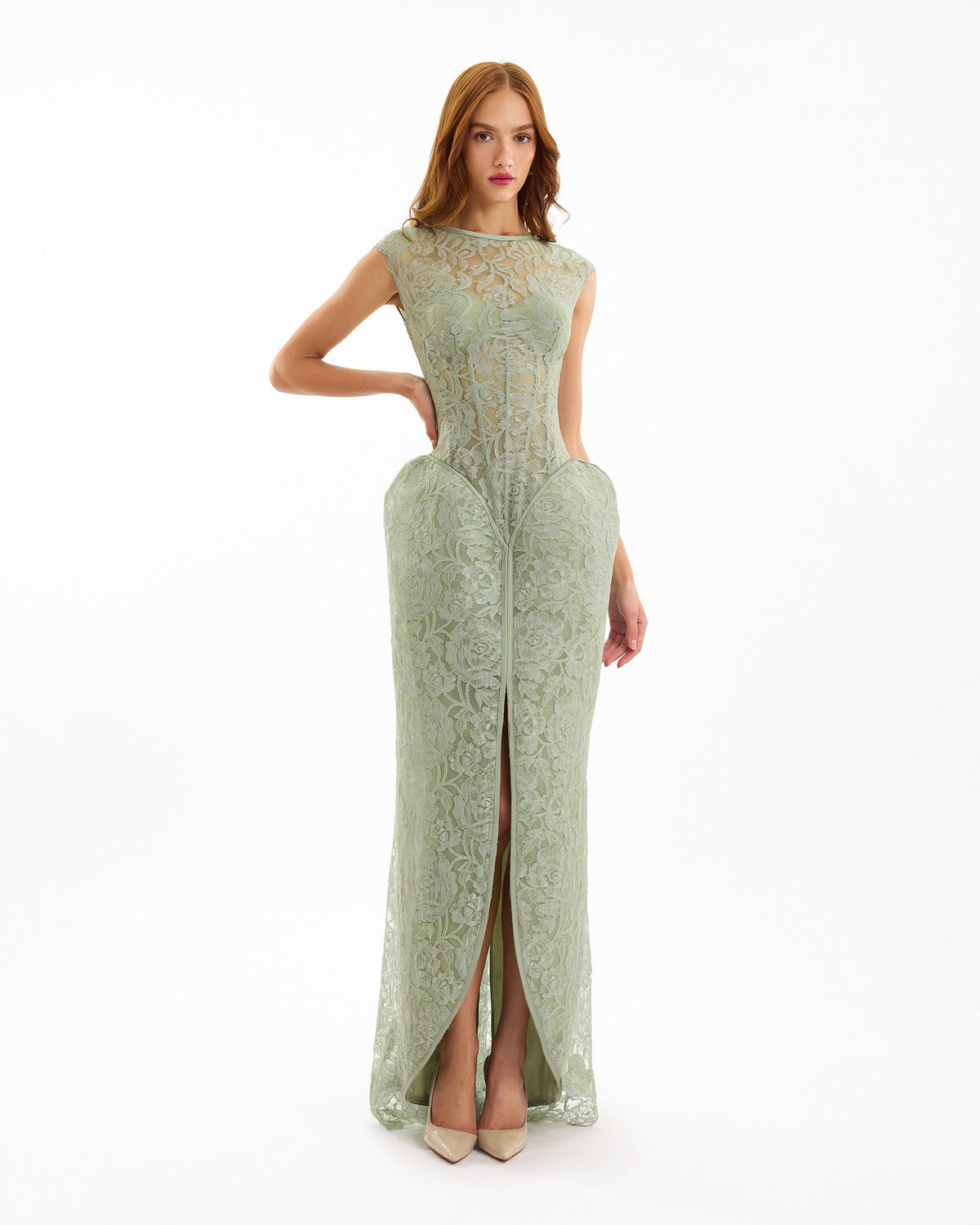 Sculpted Lace Dress with Sheer Bodice