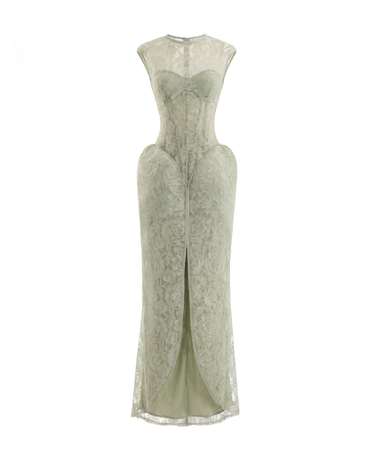 Sculpted Lace Dress with Sheer Bodice
