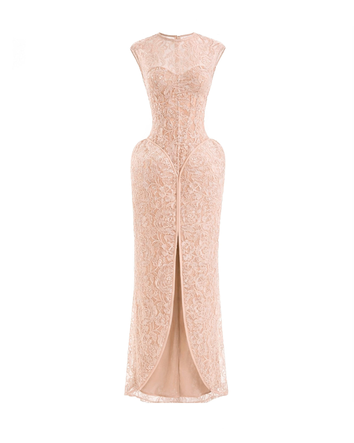 Sculpted Lace Dress with Sheer Bodice