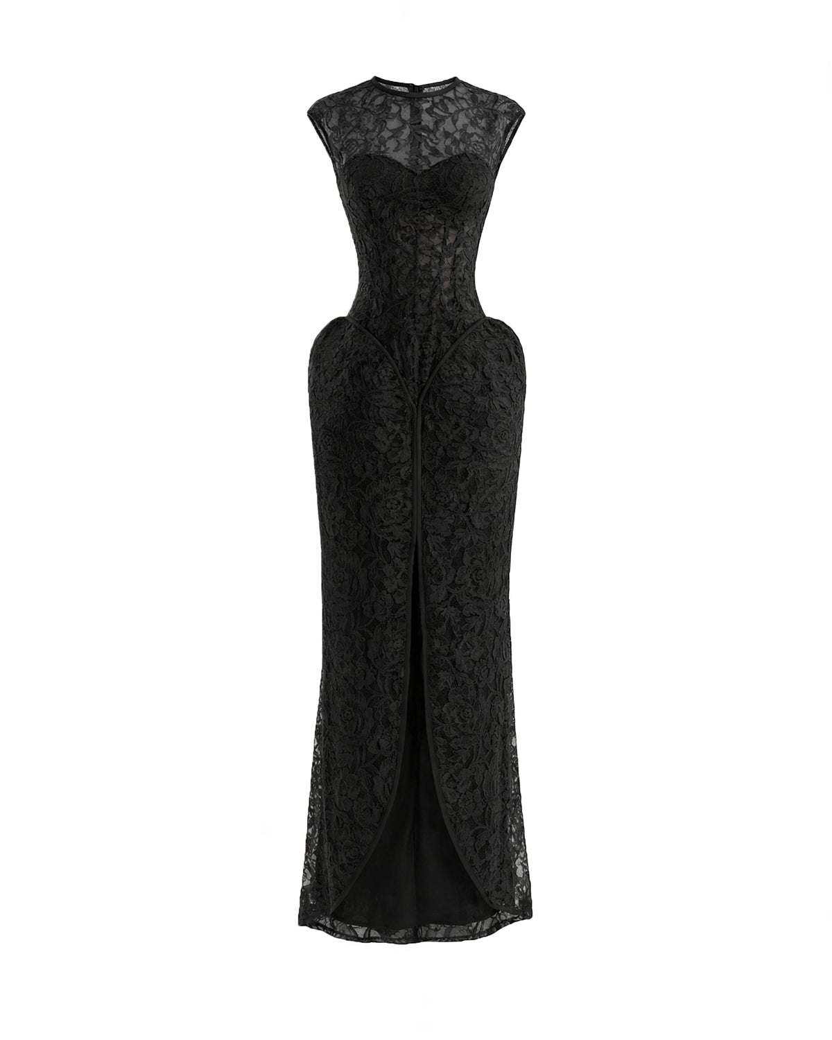 Sculpted Lace Dress with Sheer Bodice