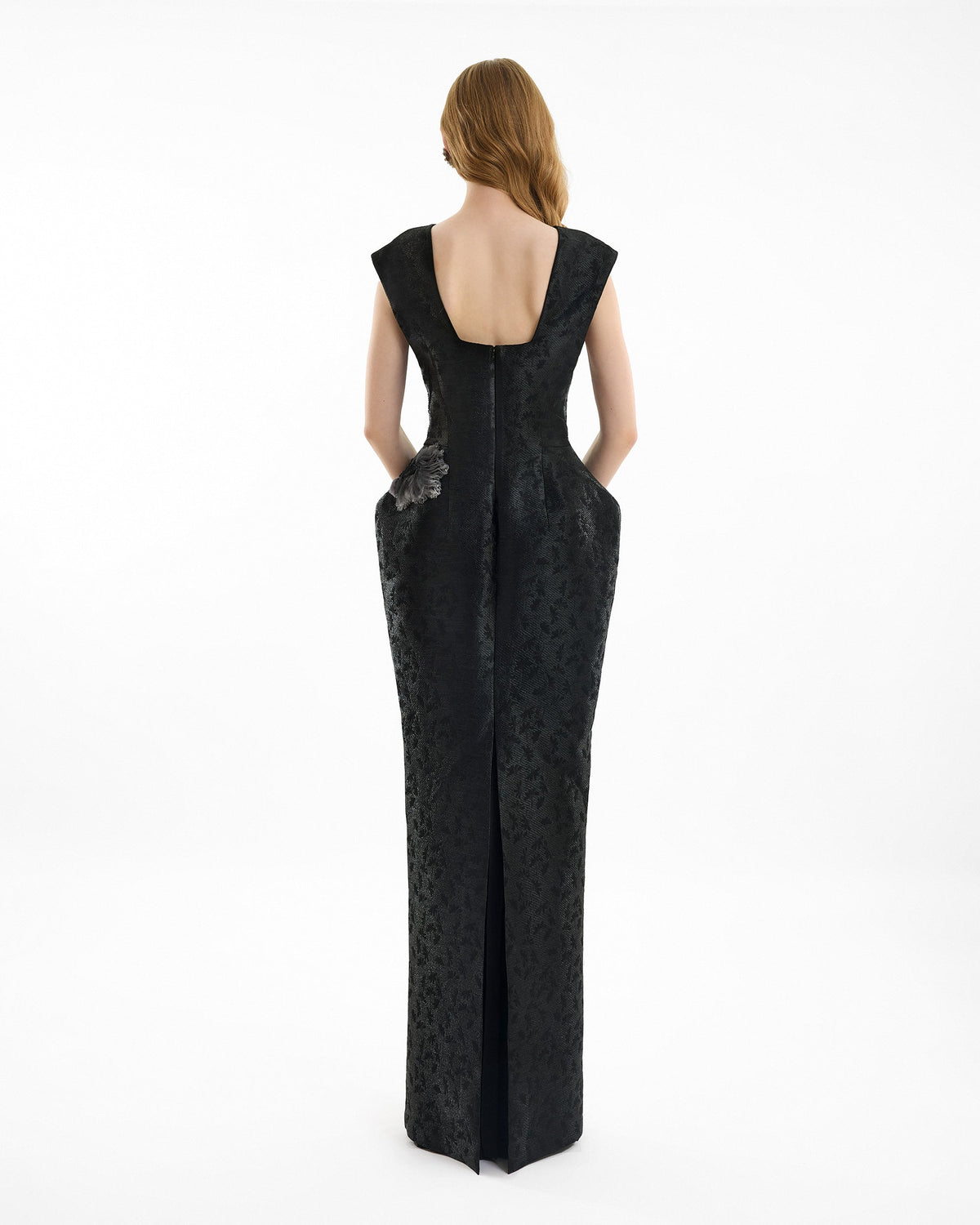 Plunging Jacquard Dress