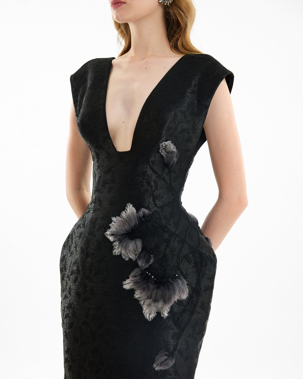 Plunging Jacquard Dress