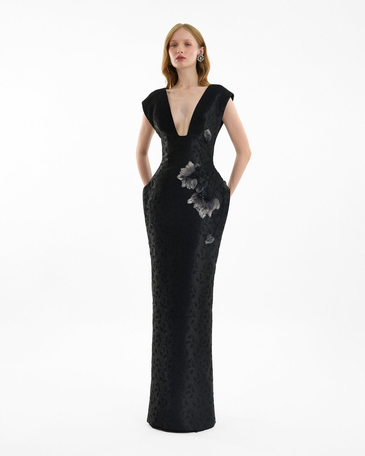 Plunging Jacquard Dress