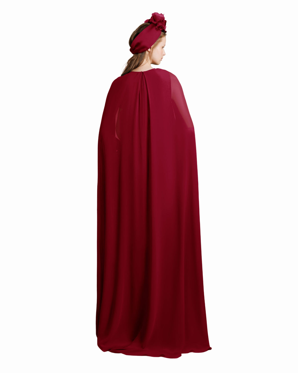 Red Draped Chiffon Kaftan