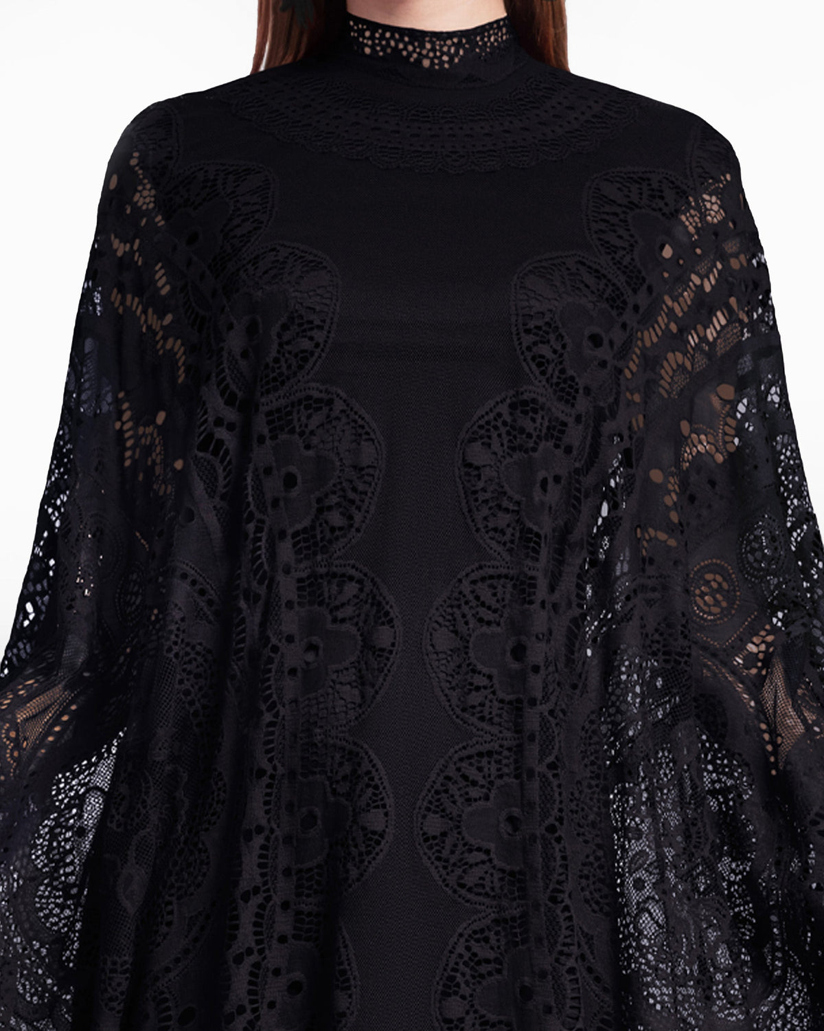 High-Neckline Black Lace Kaftan