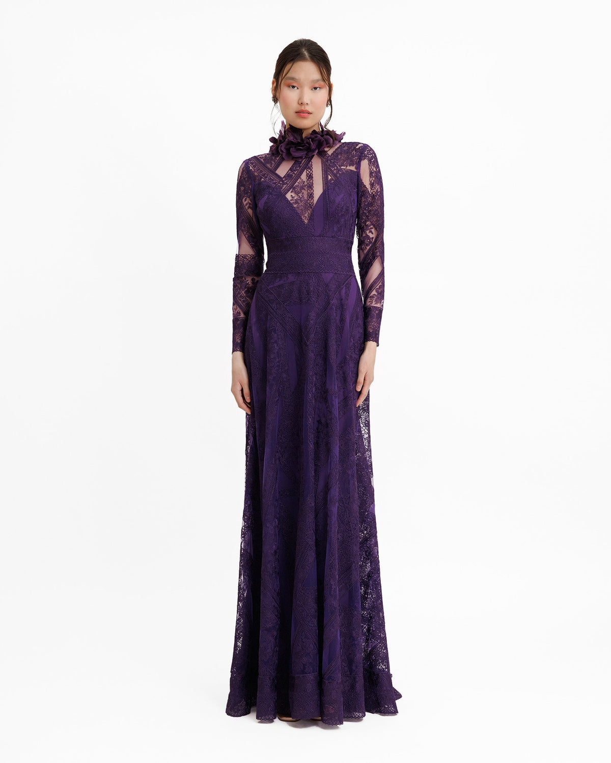 Patterned Lace Long Sleeves Dress