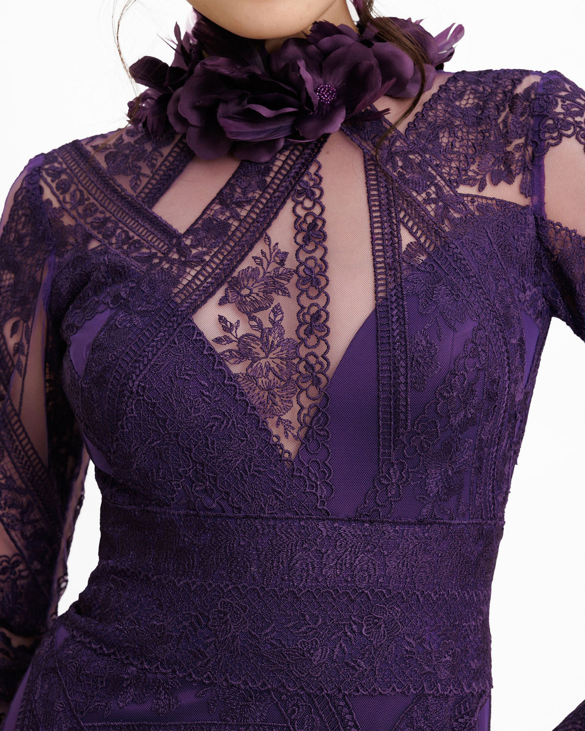 Patterned Lace Long Sleeves Dress